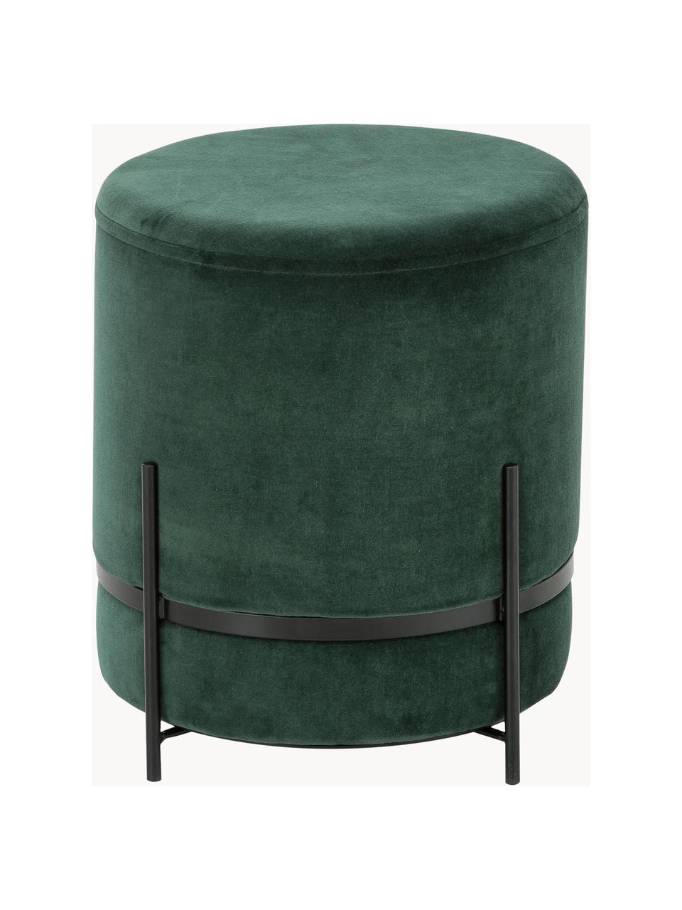 Pouf en velours Haven, Velours vert foncé, pieds noirs, ∅ 38 x haut. 45 cm