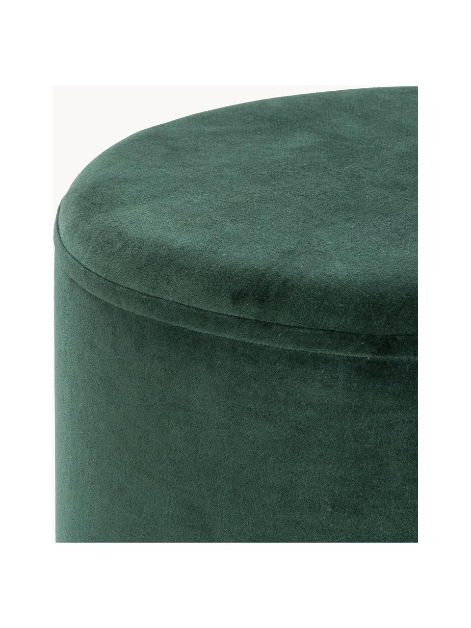 Pouf en velours Haven, Velours vert foncé, pieds noirs, ∅ 38 x haut. 45 cm