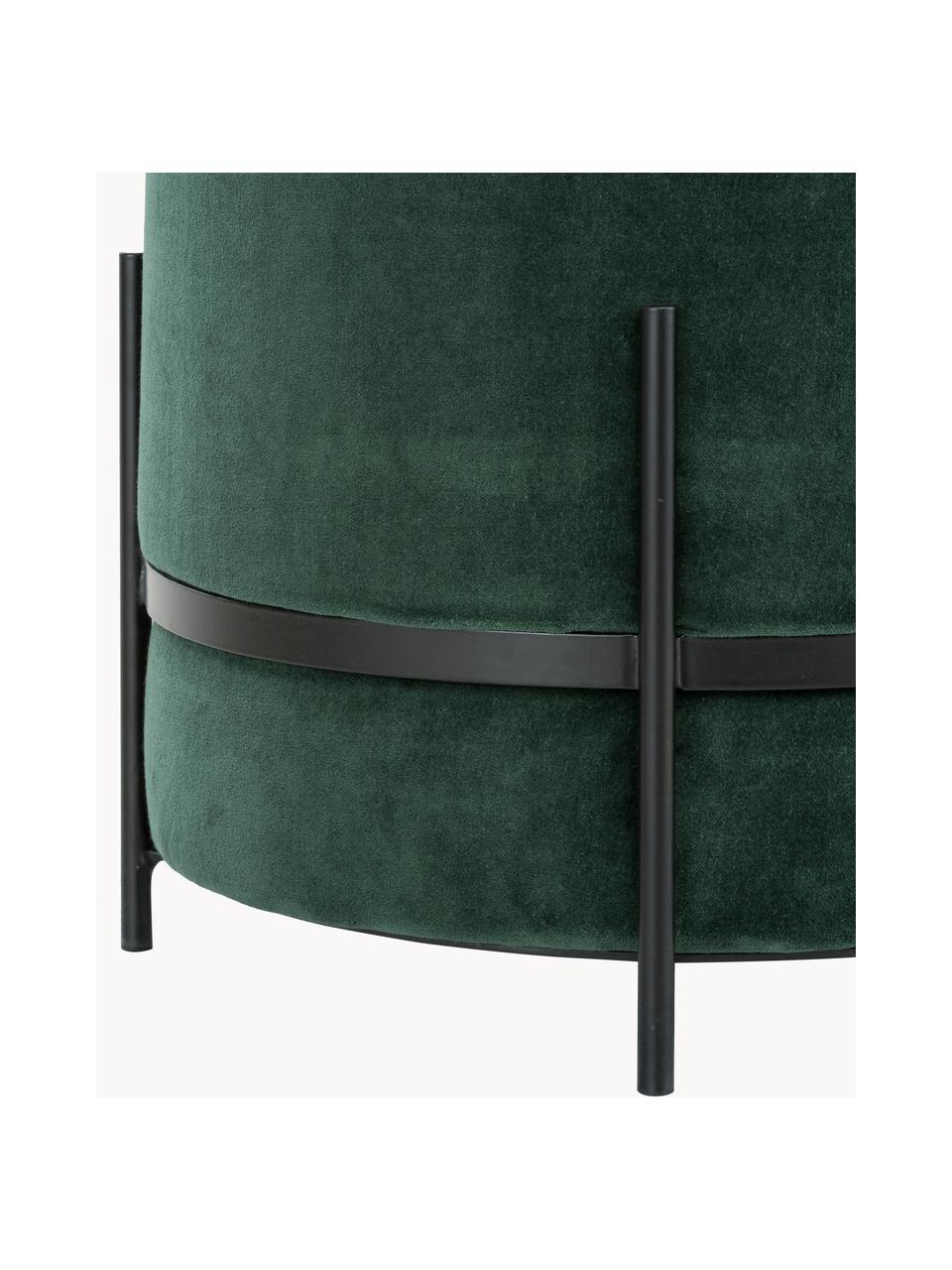 Pouf en velours Haven, Velours vert foncé, pieds noirs, ∅ 38 x haut. 45 cm