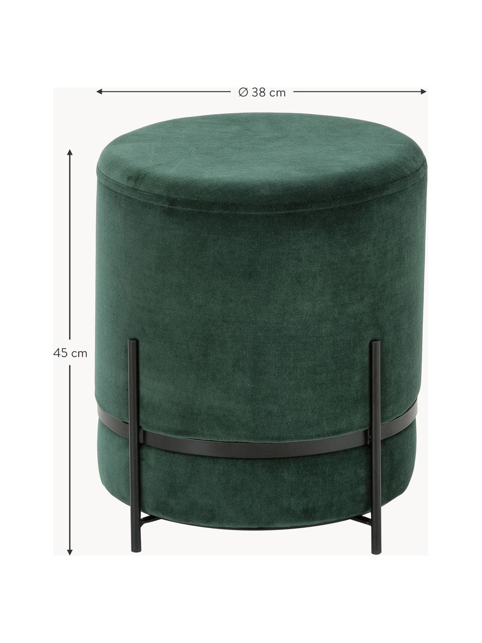 Pouf en velours Haven, Velours vert foncé, pieds noirs, ∅ 38 x haut. 45 cm