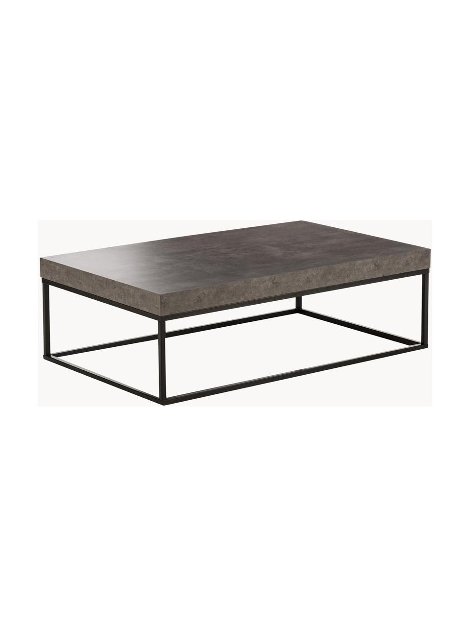 Mesa de centro en loon de hormigón Ellis, Tablero: estructura ligera de pana, Estructura: metal pintado, Aspecto cemento greige, negro, An 120 x F 75 cm