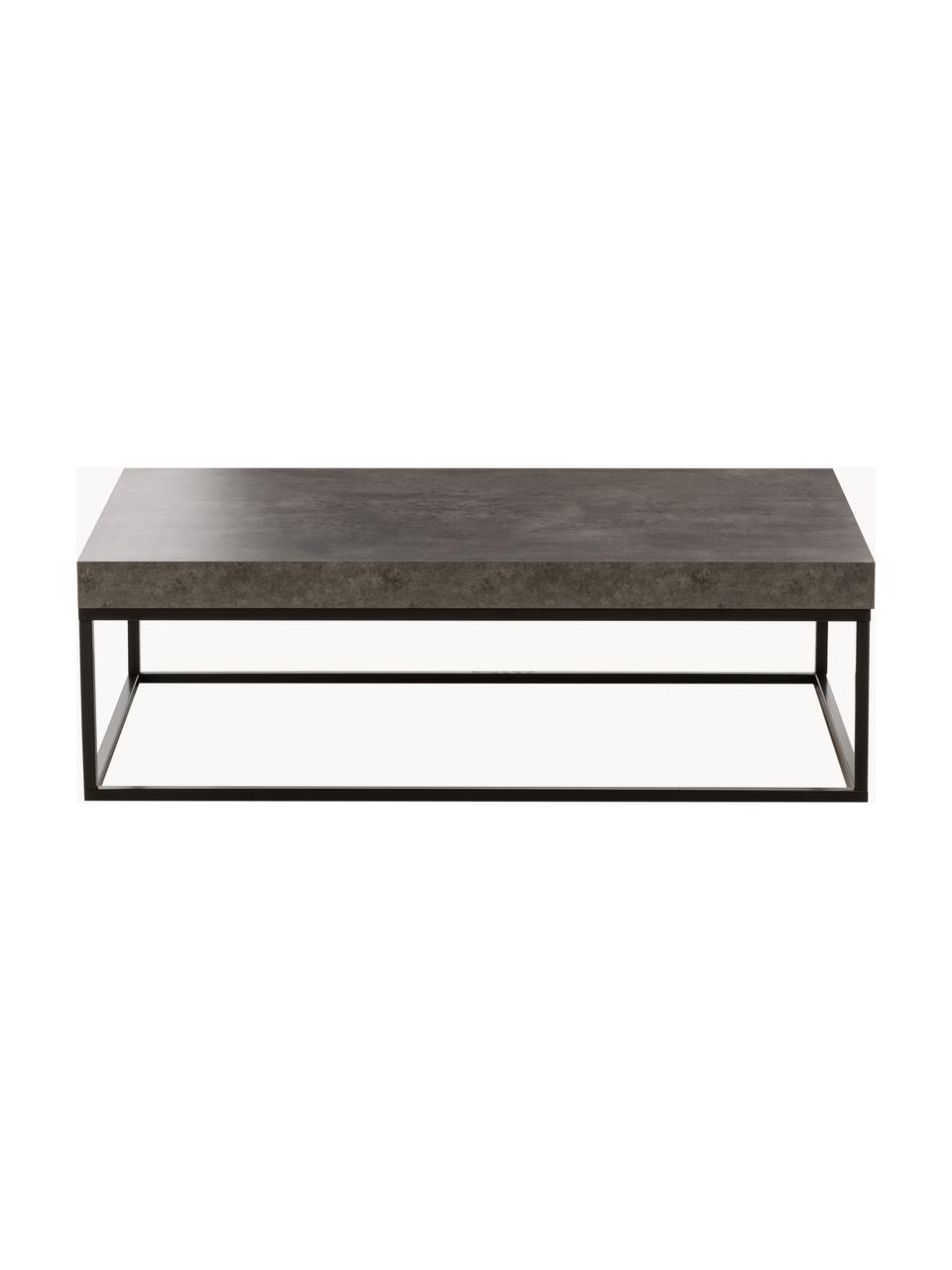 Mesa de centro en loon de hormigón Ellis, Tablero: estructura ligera de pana, Estructura: metal pintado, Aspecto cemento greige, negro, An 120 x F 75 cm