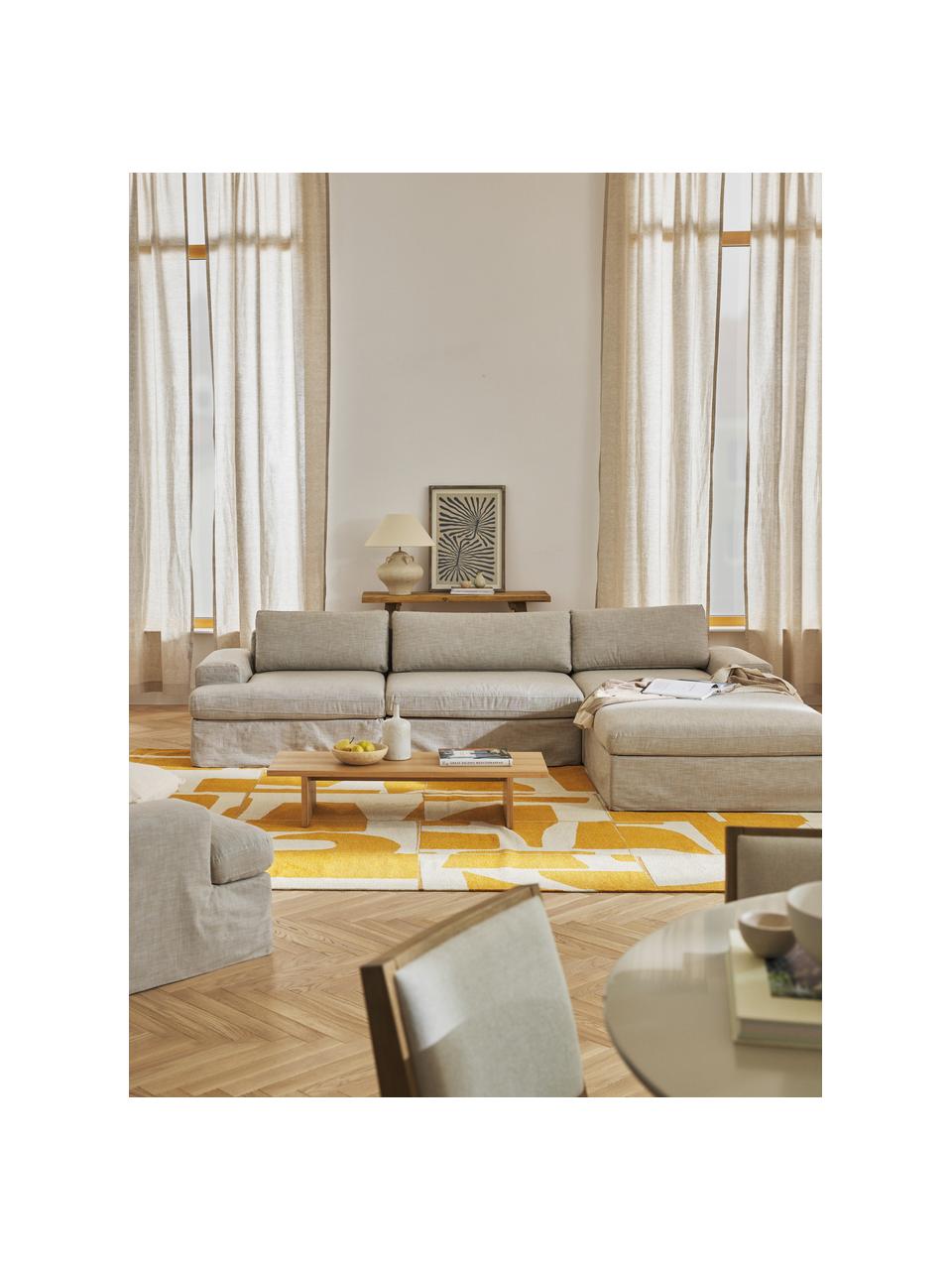 Modulares Sofa Russell (4-Sitzer) mit Hocker (links/rechts), Bezug: 100% Baumwolle Der strapa, Gestell: Massives Kiefernholz, Spe, Füße: Kunststoff Dieses Produkt, Webstoff Beige, B 309 x T 206 cm