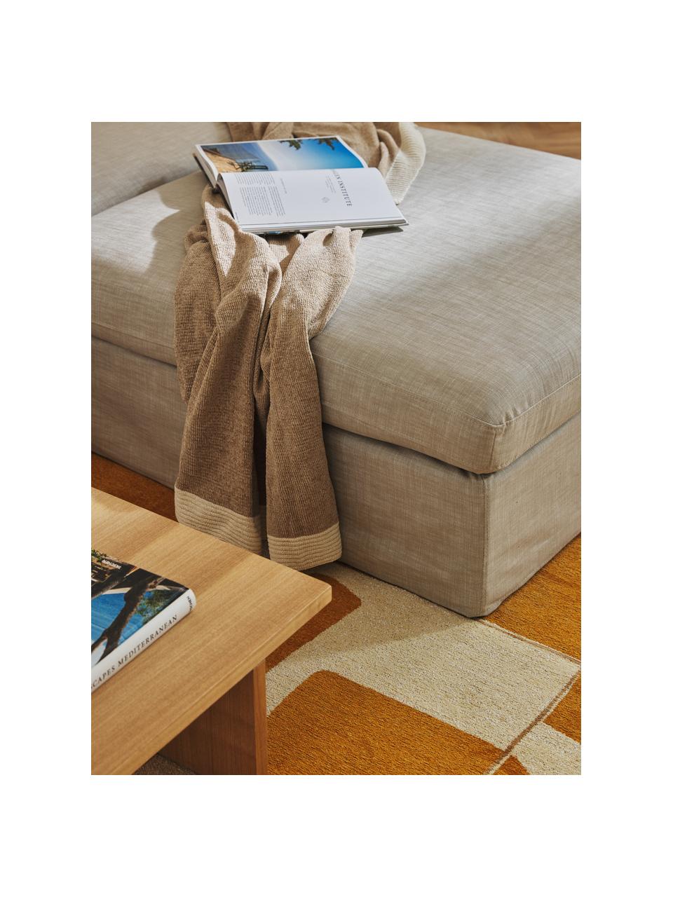 Canapé modulable 4 places avec pouf et revêtement amovible Russell, Tissu beige, larg. 309 x prof. 206 cm