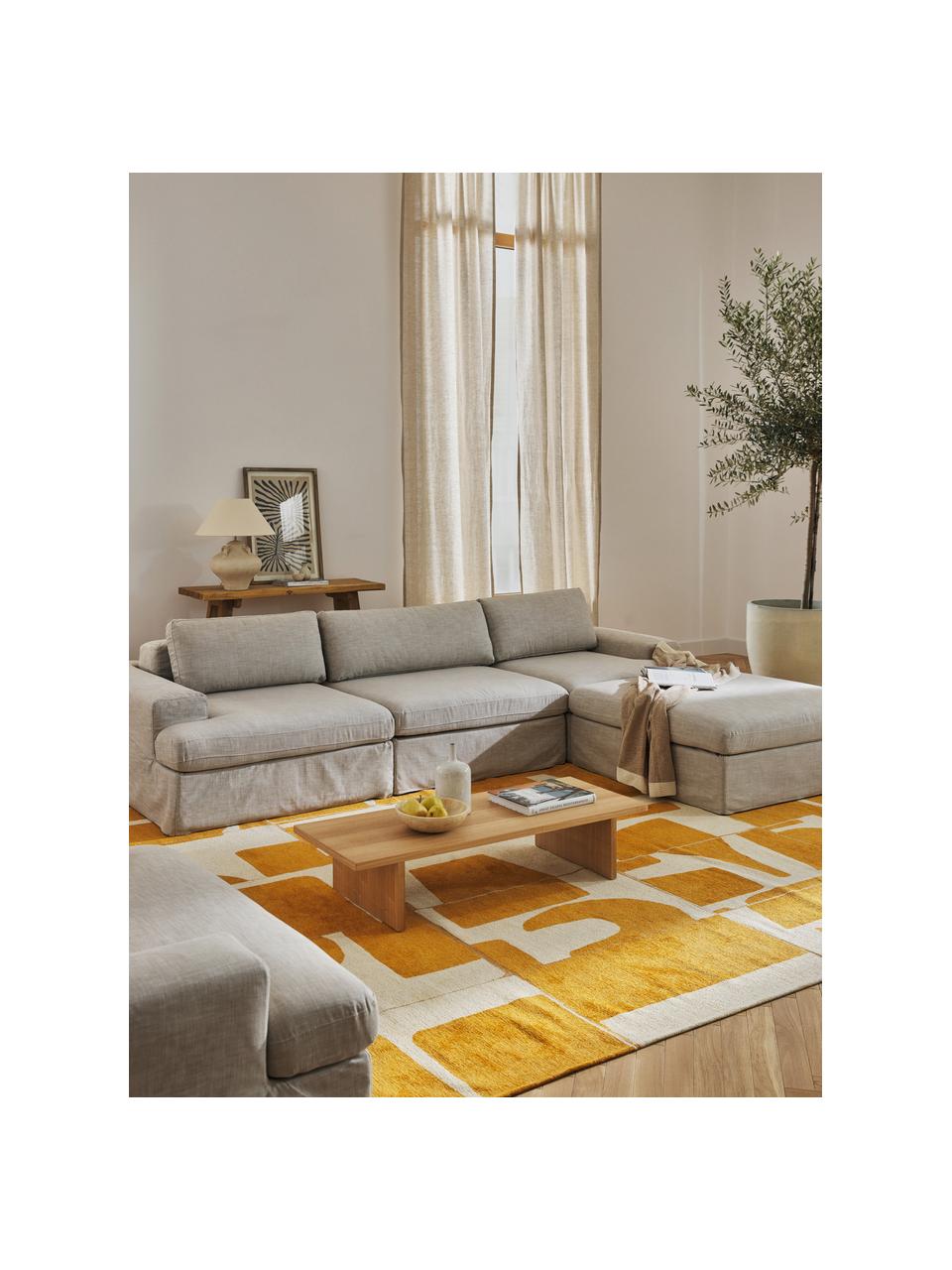 Sofá modular con reposapiés Russell (4 plazas), desenfundable, Tapizado: 100% algodón Alta resiste, Tapizado: relleno de espuma, Estructura: madera contrachapada de p, Patas: plástico Este producto es, Tejido beige, An 309 x F 206 cm