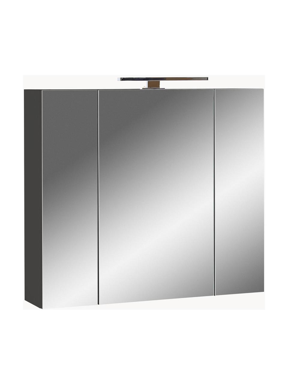 Miroir avec rangement et éclairage LED Elisa, larg. 76 cm, Anthracite, argenté, larg. 76 x haut. 71 cm