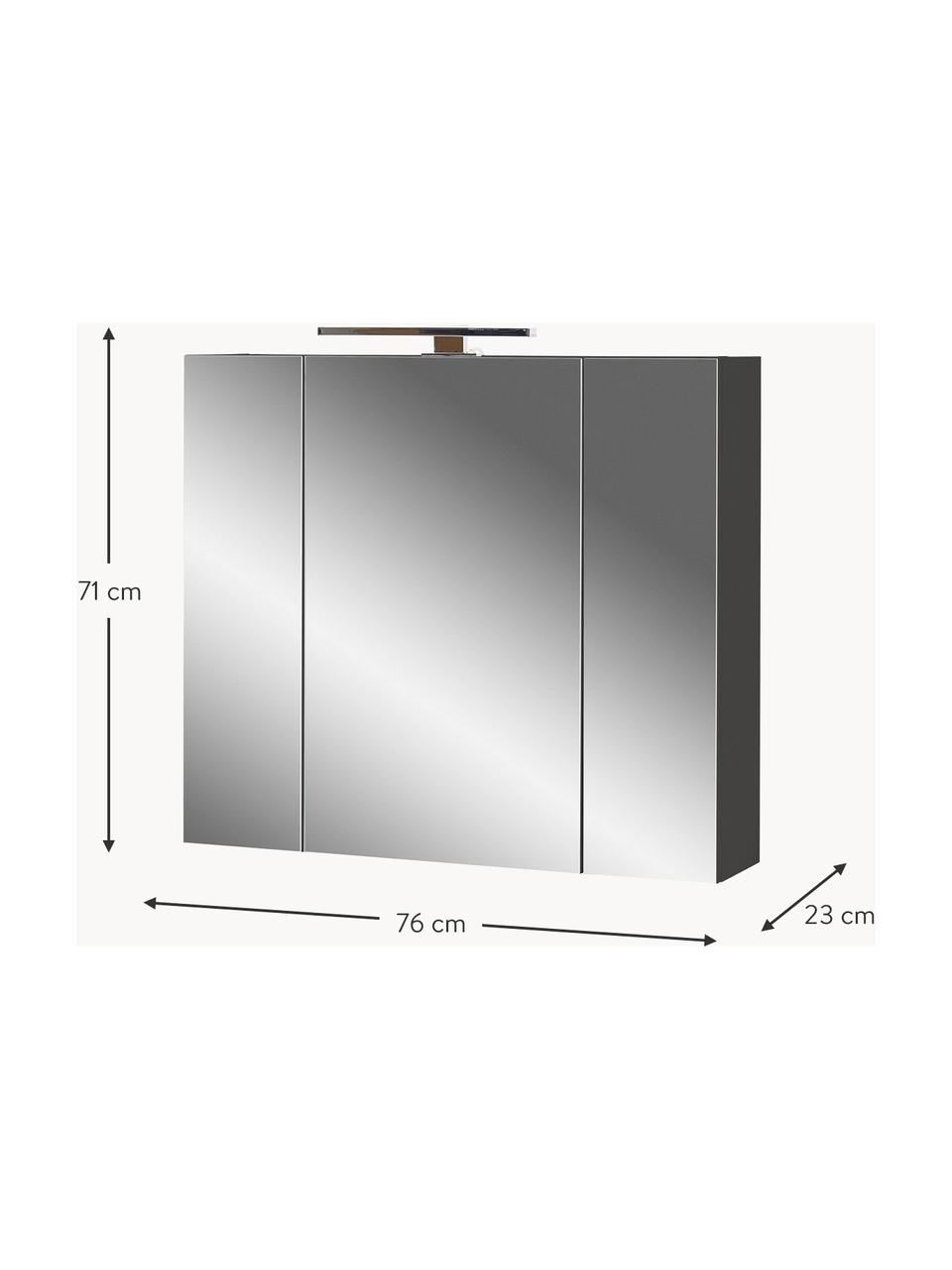 Badkamer spiegelkast Elisa met LED verlichting, B 76 cm, Frame: met melamine beklede spaa, Antraciet, zilverkleurig, B 76 x H 71 cm