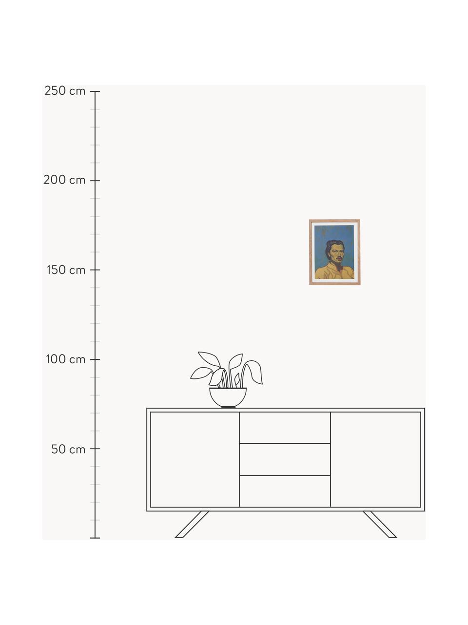 Digitálna tlač s rámom Higher, Odtiene hnedej a modrej, svetlé drevo, Š 29 x V 37 cm