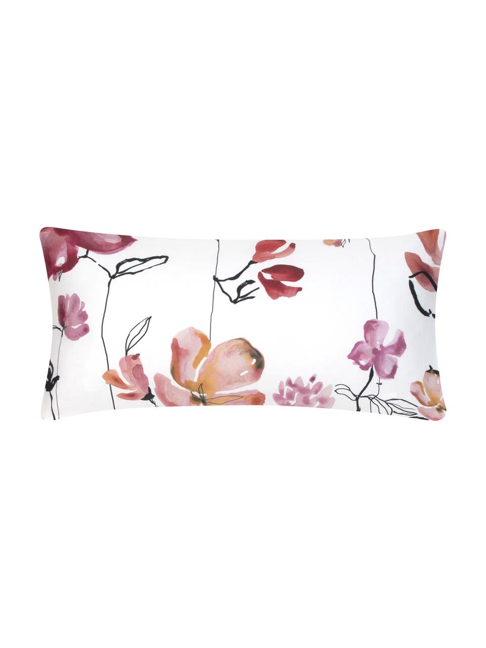 Obliečky na vankúše z bavlneného saténu s kvetinovým vzorom Fiori, 2 ks, Biela, bledoružová, čierna