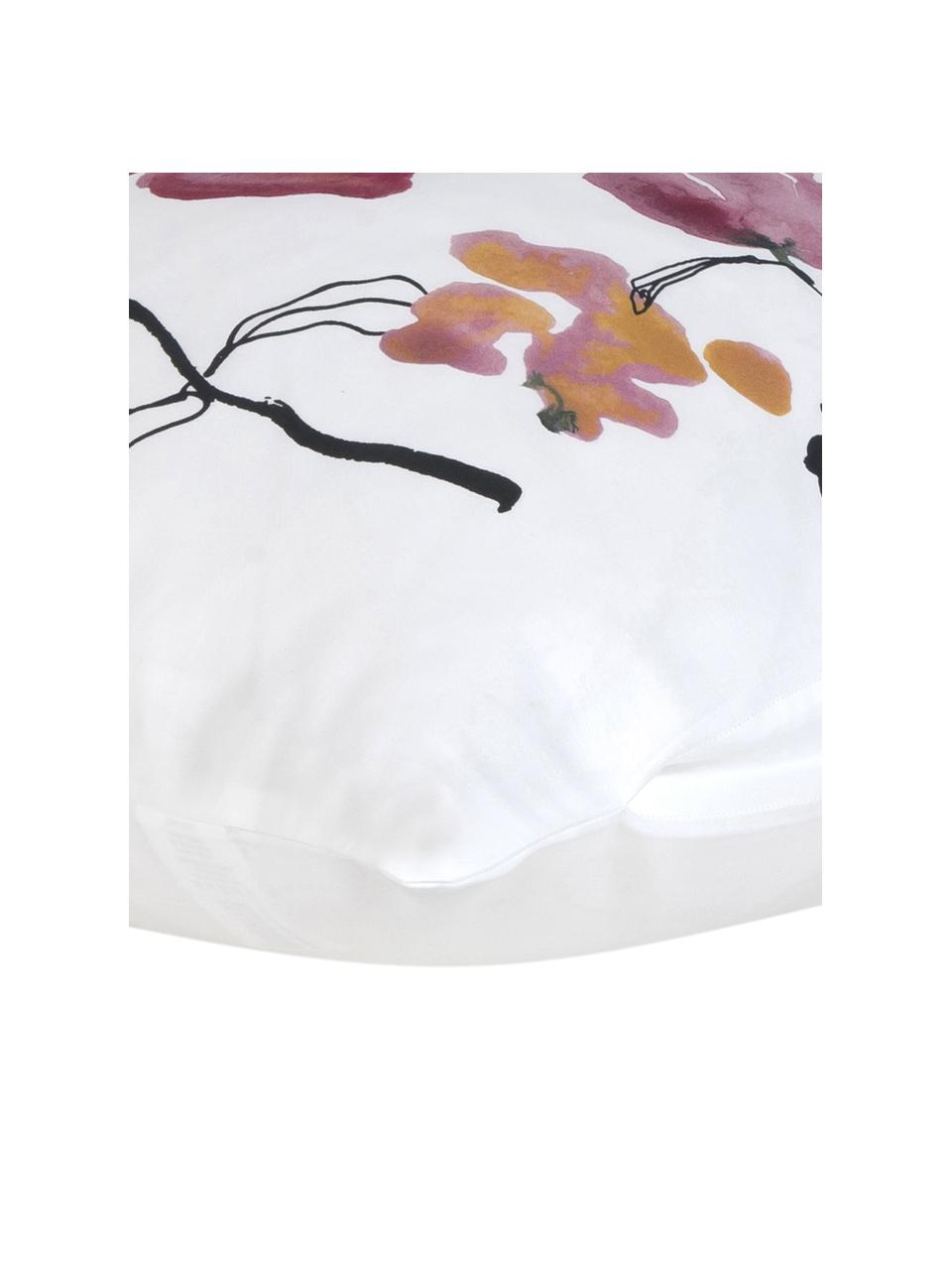 Baumwollsatin-Kopfkissenbezüge Fiori mit Blumen-Muster, 2 Stück, Webart: Satin Fadendichte 200 TC,, Weiß, Rosa, Schwarz, 40 x 80 cm