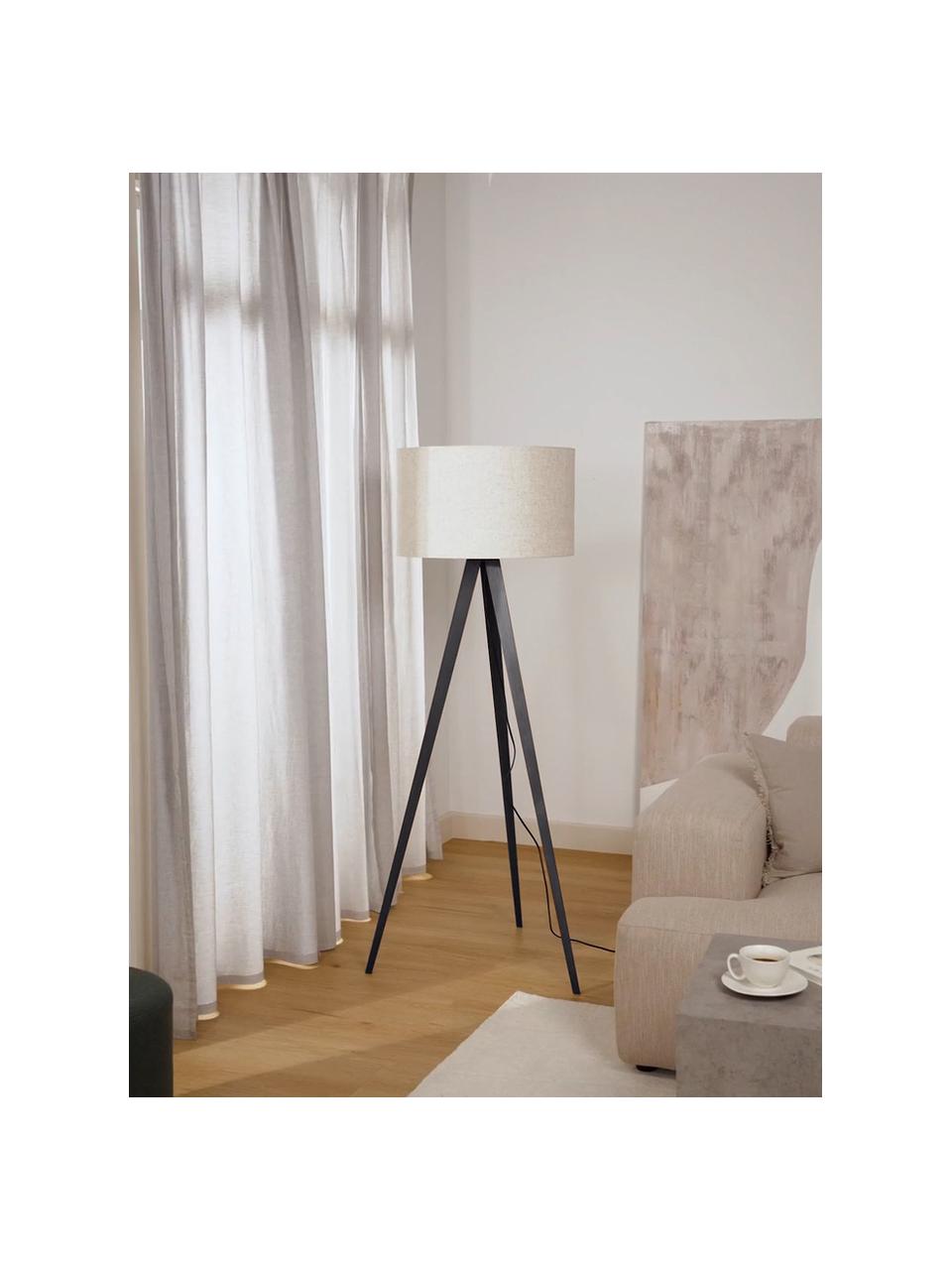 Lampa podłogowa trójnóg z litego drewna w stylu scandi Jake, Odcienie kremowego, czarny, Ø 60 x W 150 cm