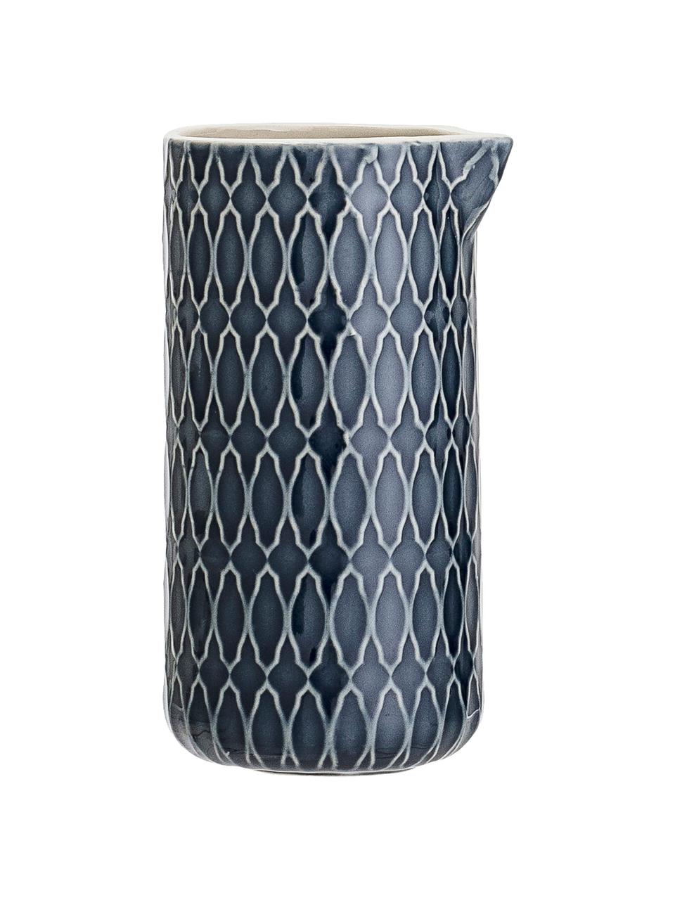 Pot à lait vintage en grès bleu foncé Naomi, 250 ml, Grès cérame, Bleu, blanc, Ø 6 x haut. 12 cm, 250 ml