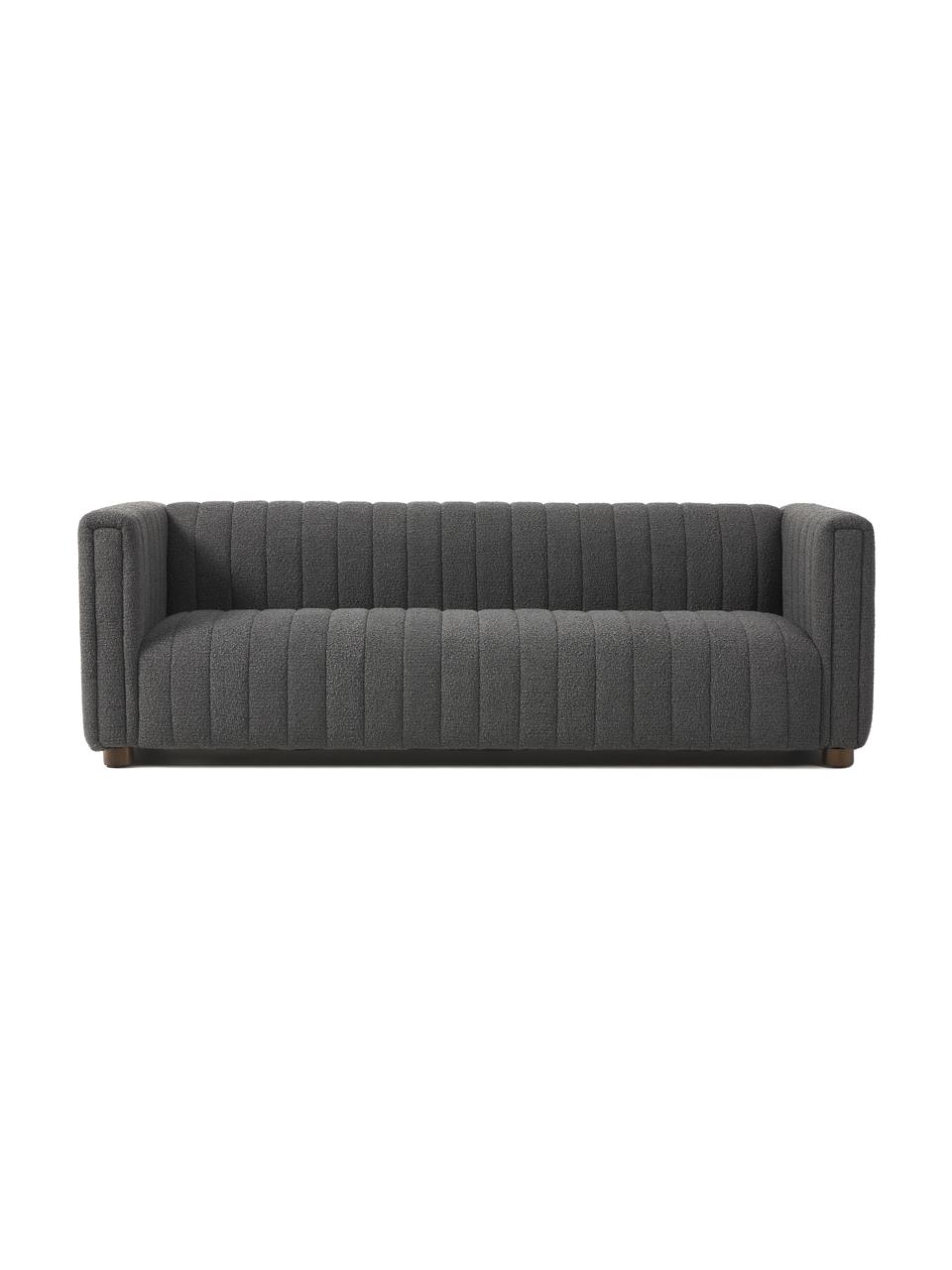 Canapé 3 places tissu bouclé anthracite avec pieds en bois Antonio, Tissu bouclé anthracite, larg. 217 x haut. 71 cm