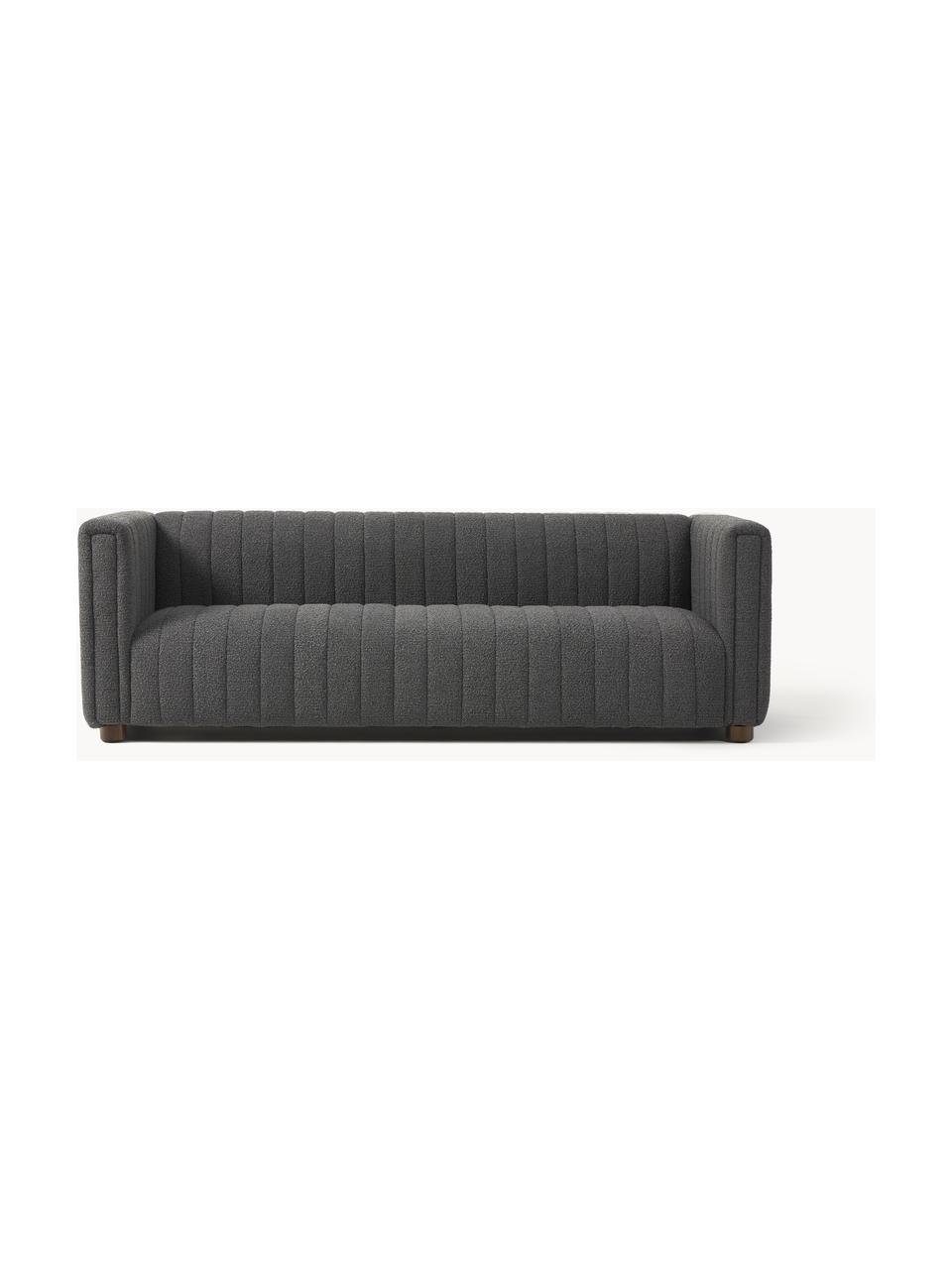 Bouclé-Sofa Antonio (3-Sitzer) mit Holz-Füssen, Bezug: Bouclé (100 % Polyester) , Gestell: Massives Holz, Sperrholz, Bouclé Anthrazit, B 217 x T 89 cm