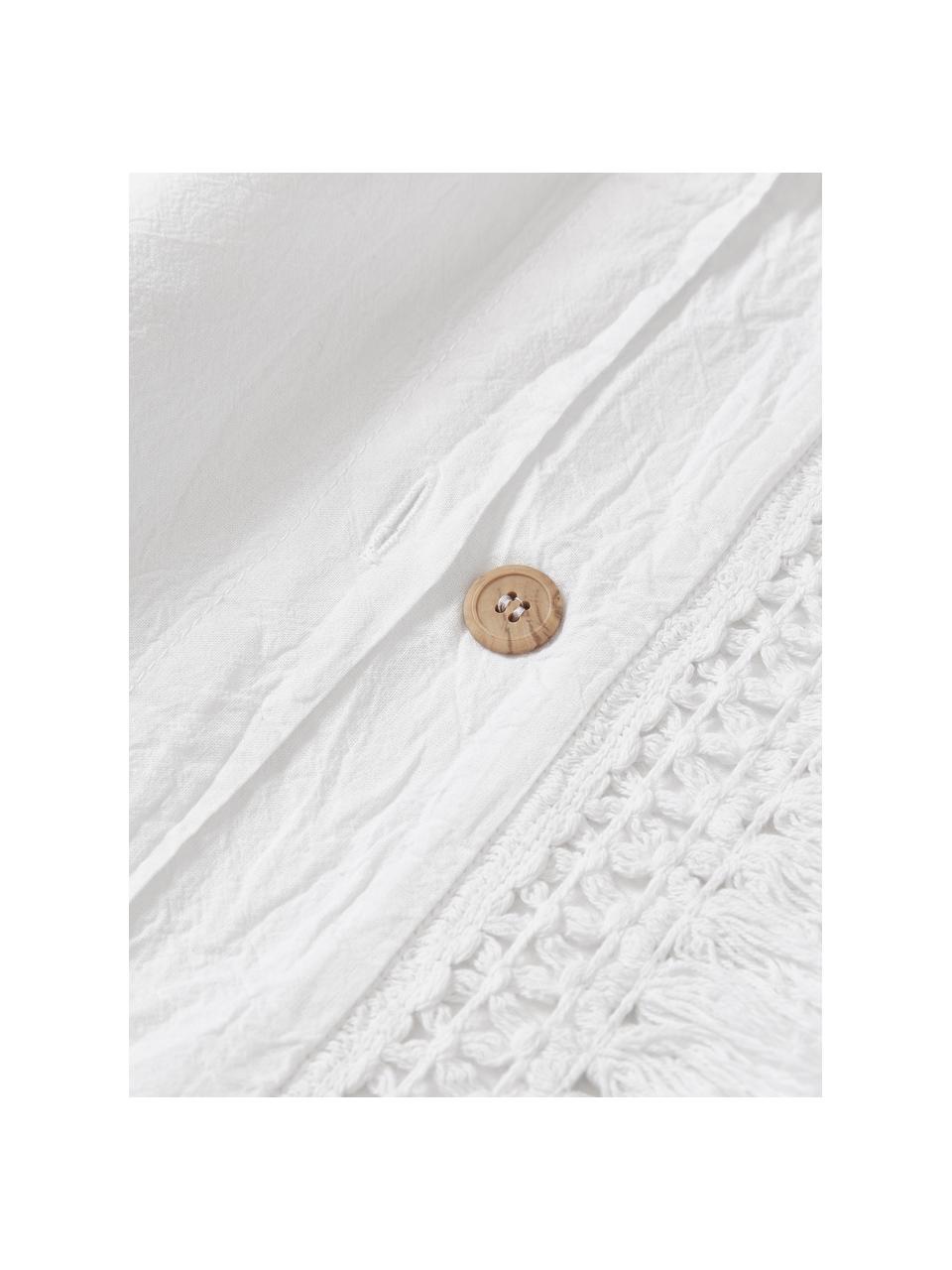 Funda nórdica de algodón con flecos Abra, Blanco, Cama 90 cm (155 x 220 cm)