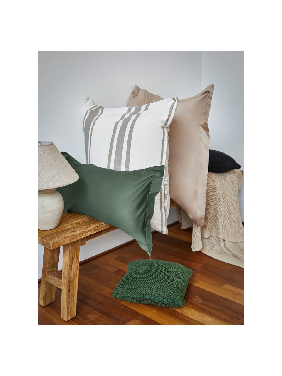 Poszewka na poduszkę z organicznej satyny bawełnianej  z lamówką Premium, 2 szt., Ciemny zielony, S 40 x D 80 cm