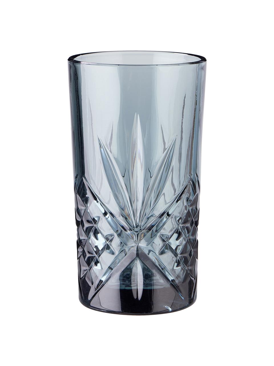 Longdrinkgläser Crystal Club mit Kristallrelief, 4 Stück, Glas, Grau, Ø 8 x H 14 cm