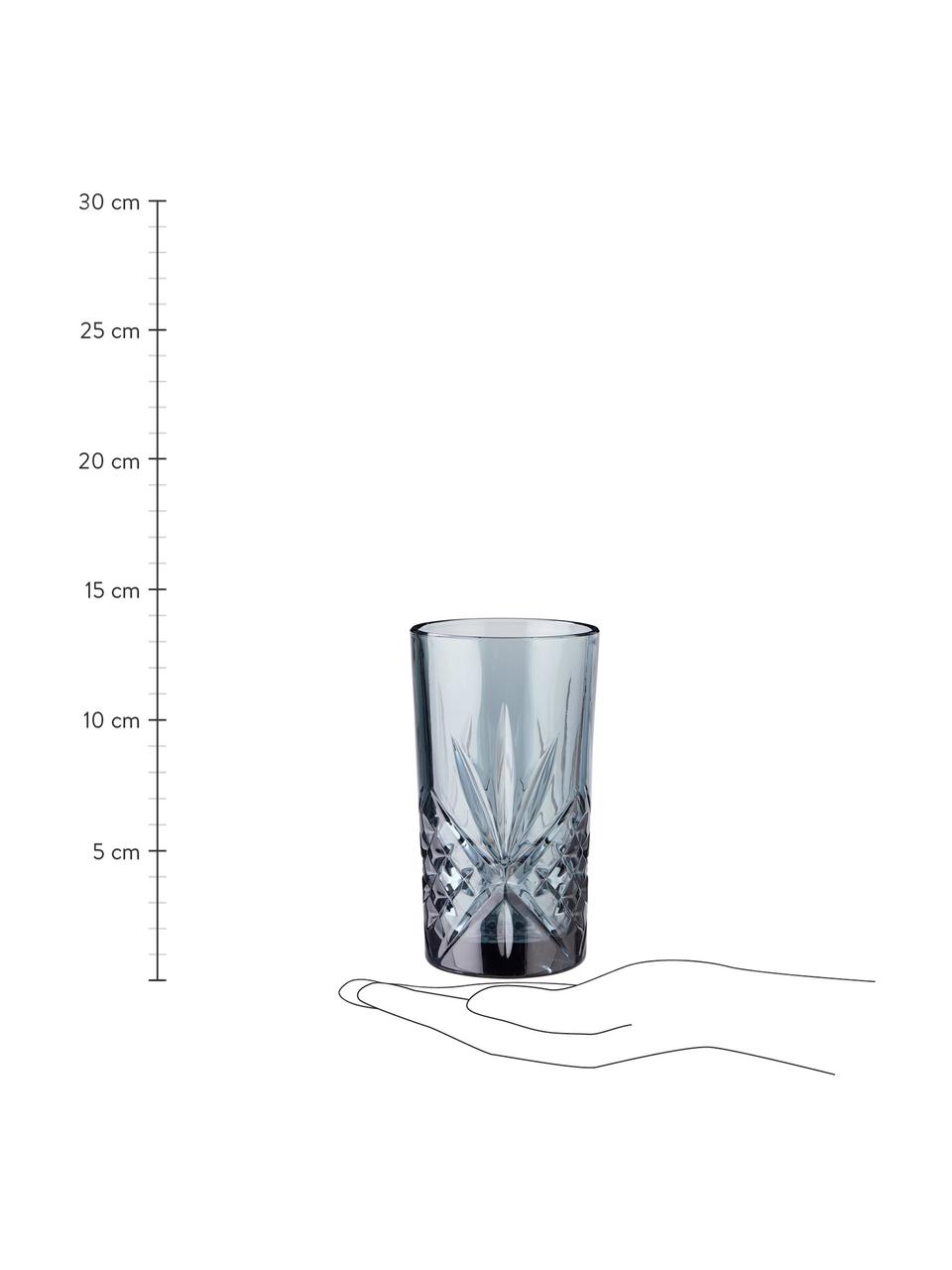 Longdrinkgläser Crystal Club mit Kristallrelief, 4 Stück, Glas, Grau, Ø 8 x H 14 cm