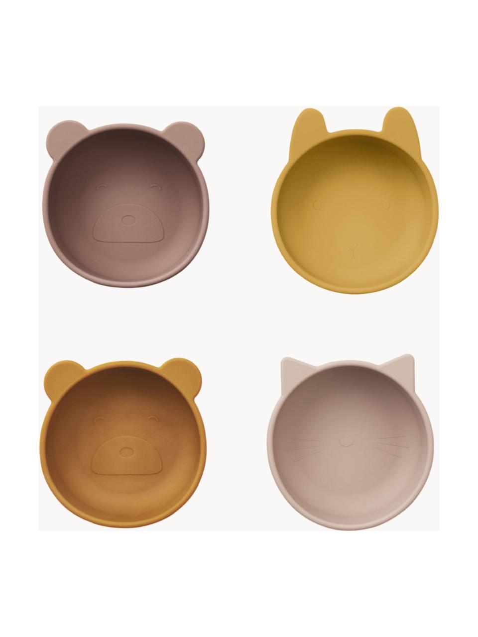 Set di 4 ciotole per bambini Iggy, Silicone, Nocciola, giallo senape, marrone chiaro, malva, Ø 12 x Alt. 5 cm