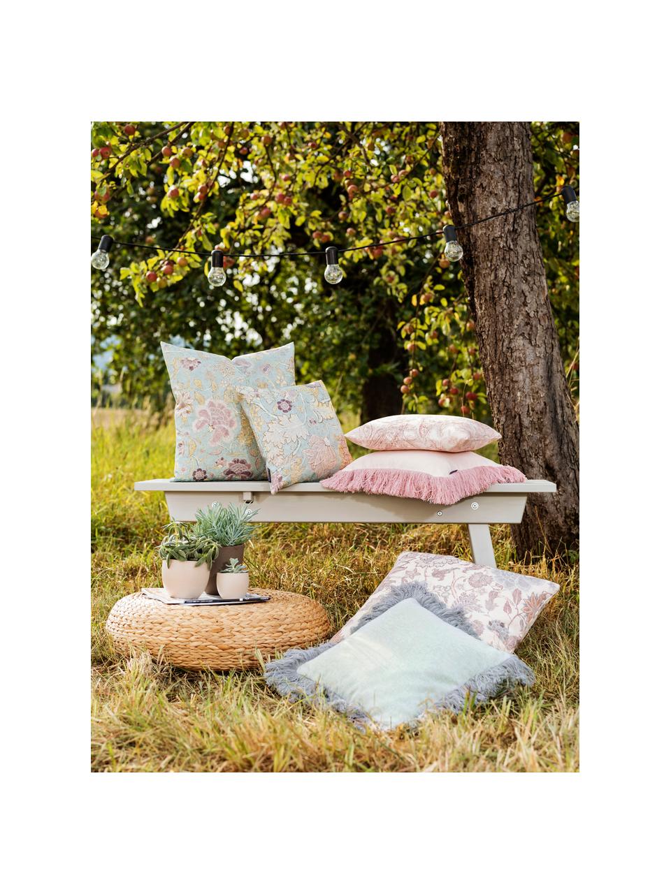 Poszewka na poduszkę z frędzlami Tine, Miętowoniebieski, S 40 x D 40 cm