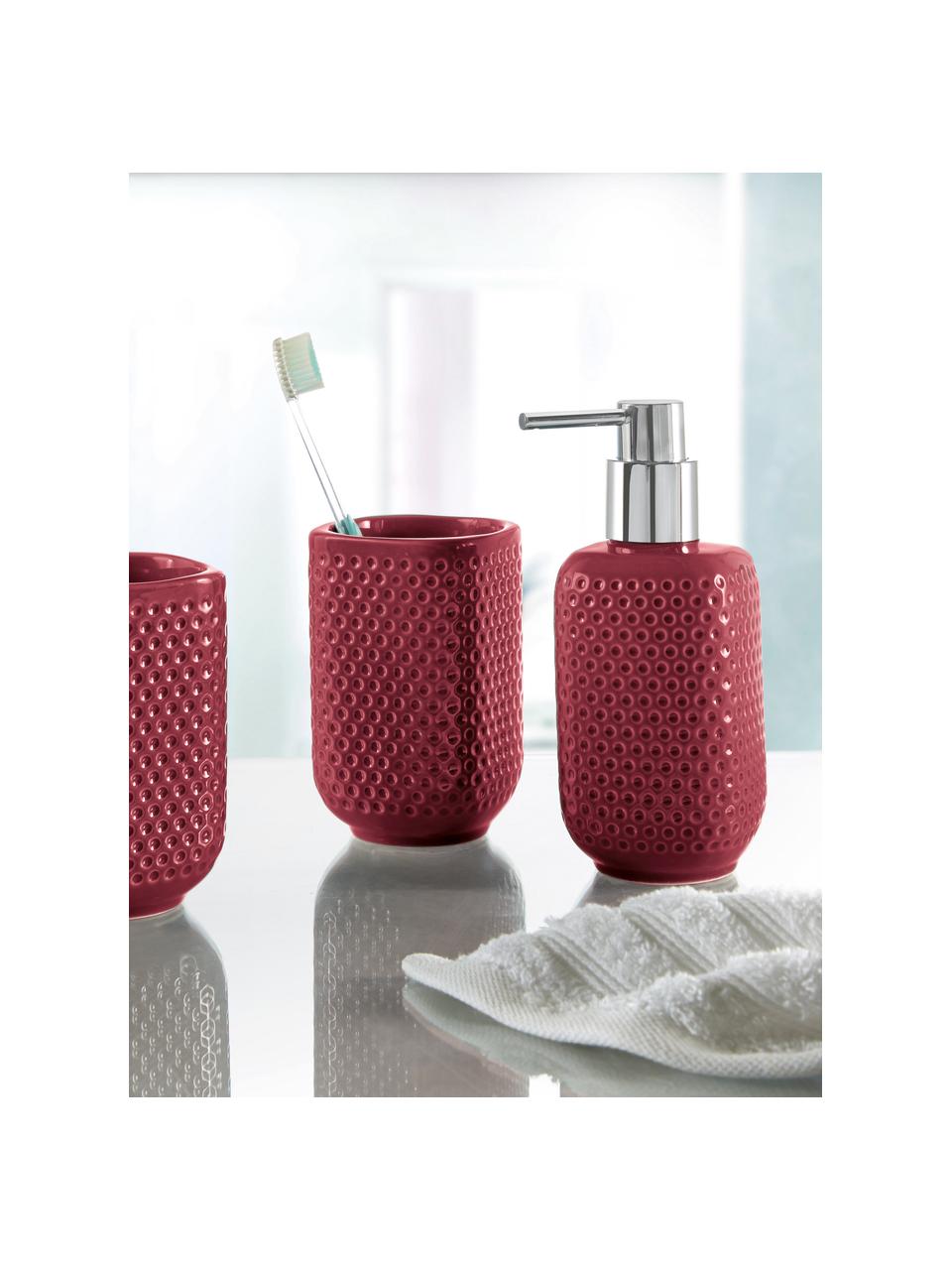 Dispenser sapone in gres Mila, Testa della pompa: metallo, Rosso bordeaux, Ø 8 x Alt. 17 cm