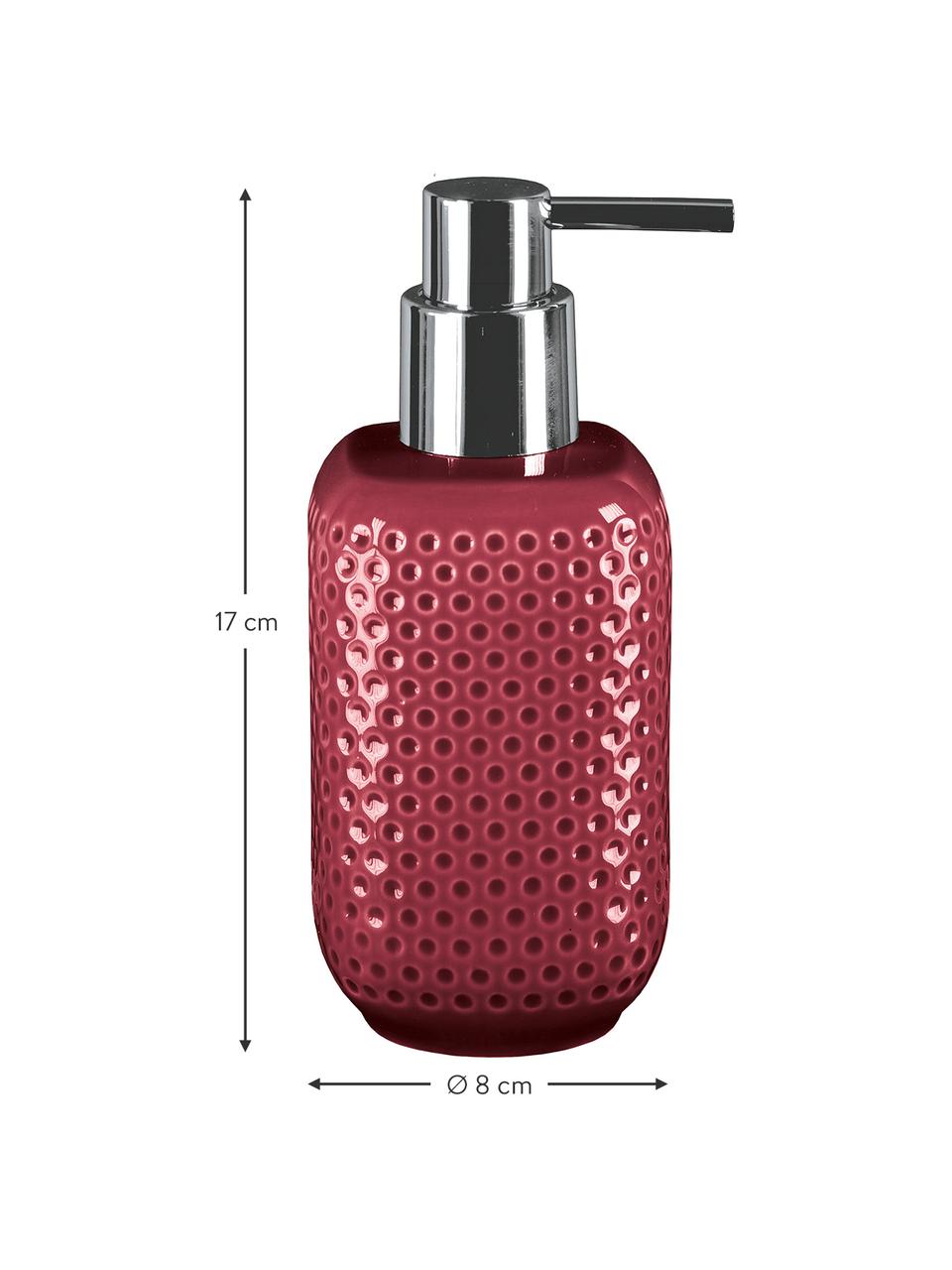 Dispenser sapone in gres Mila, Testa della pompa: metallo, Rosso bordeaux, Ø 8 x Alt. 17 cm