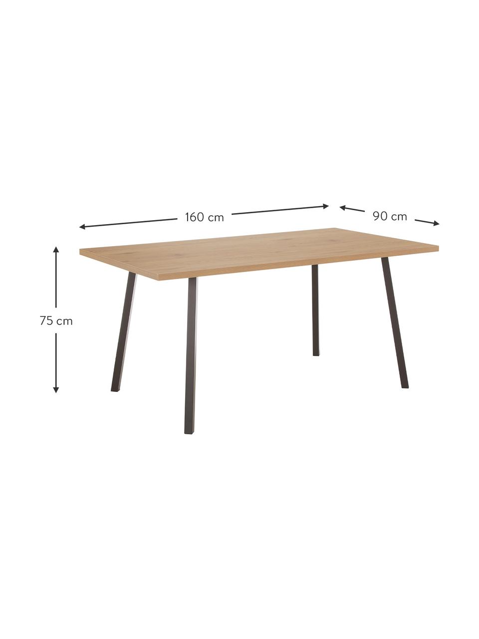 Eettafel Cenny met tafelblad in eikenhouten look, Tafelblad: MDF, melamine bekleed, Frame: gepoedercoat metaal, Eikenhoutkleurig, zwart, B 160 x D 90 cm