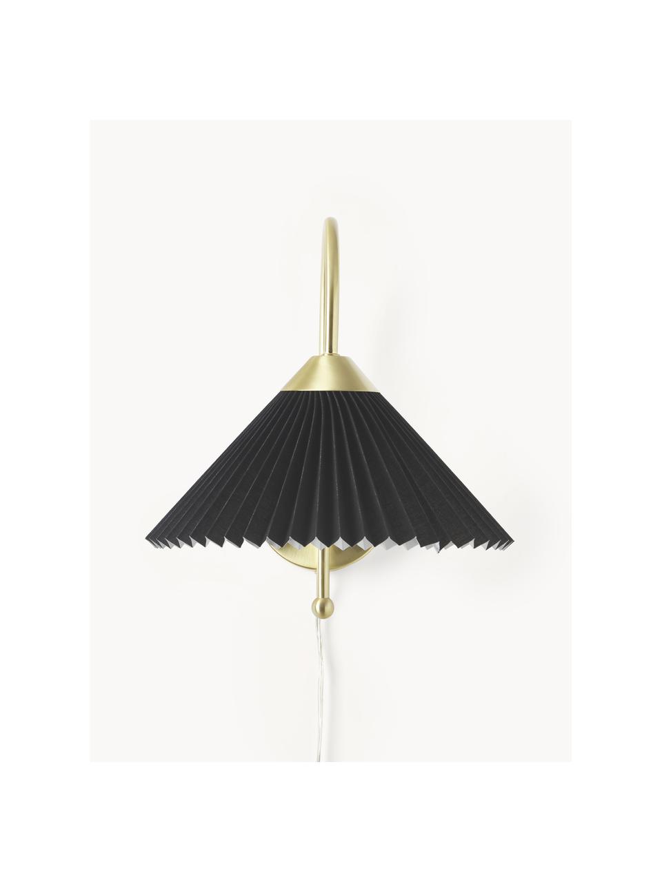 Wandleuchte Viens mit Plissee-Schirm aus Leinen, Lampenschirm: Leinen, Schwarz, B 28 x L 200 cm