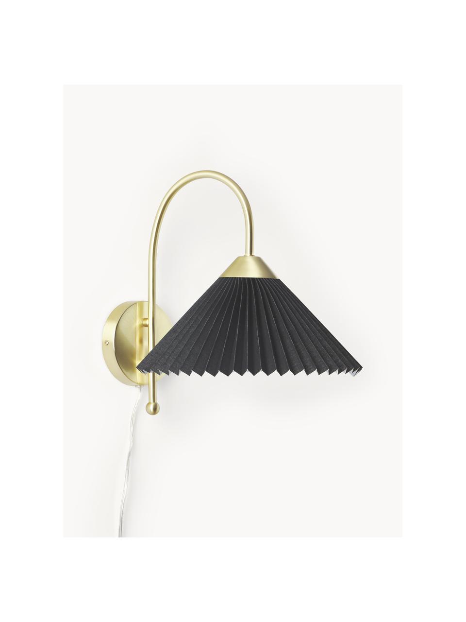 Wandlamp Viens met plissé lampenkap van linnen, Lampenkap: linnen, Zwart, B 28 x L 200 cm