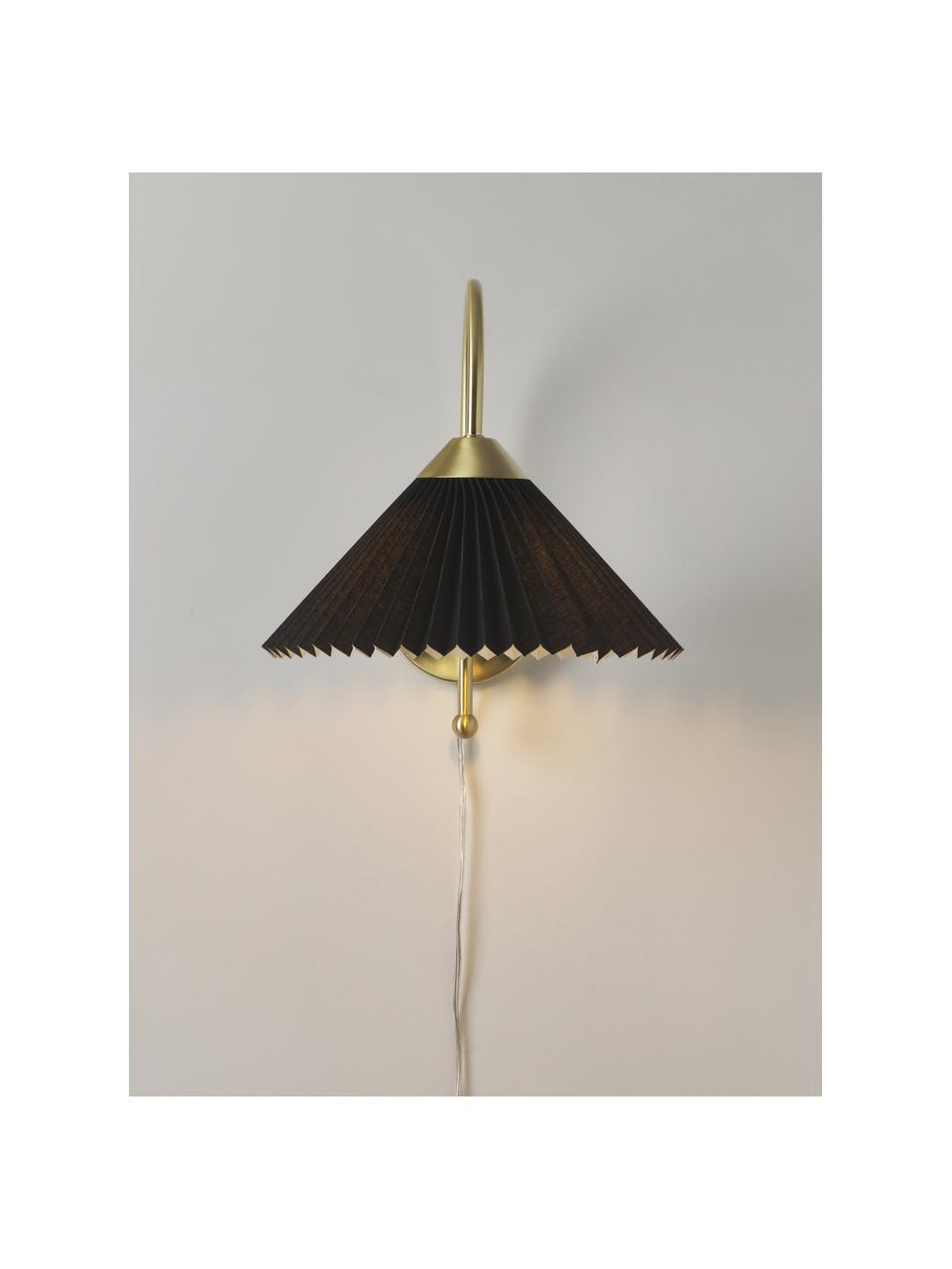 Wandlamp Viens met plissé lampenkap van linnen, Lampenkap: linnen, Zwart, B 28 x L 200 cm