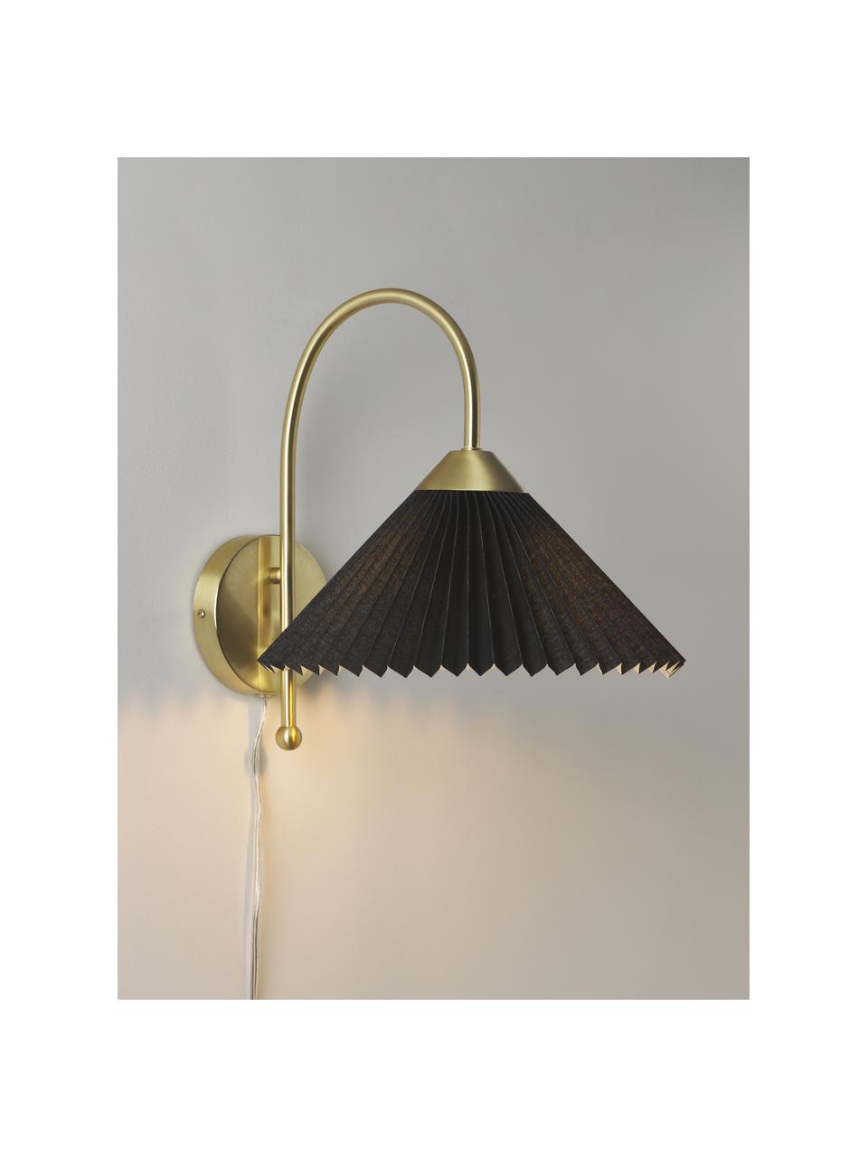 Wandlamp Viens met plissé lampenkap van linnen, Lampenkap: linnen, Zwart, B 28 x L 200 cm
