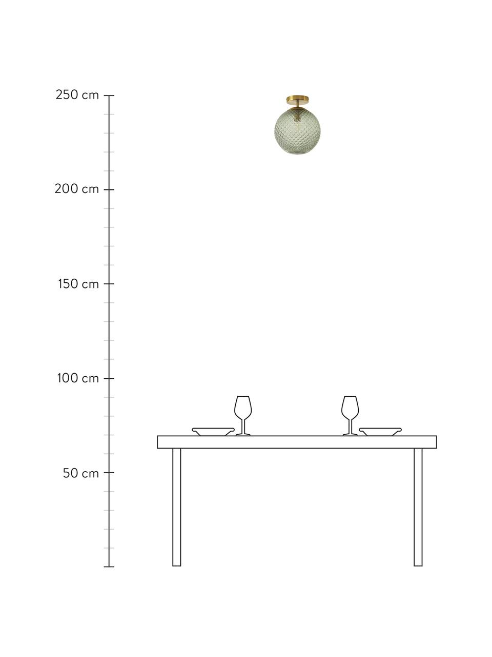 Kleine Deckenleuchte Lorna aus Glas, Lampenschirm: Glas, Baldachin: Metall, galvanisiert, Grün, Goldfarben, Ø 25 x H 30 cm
