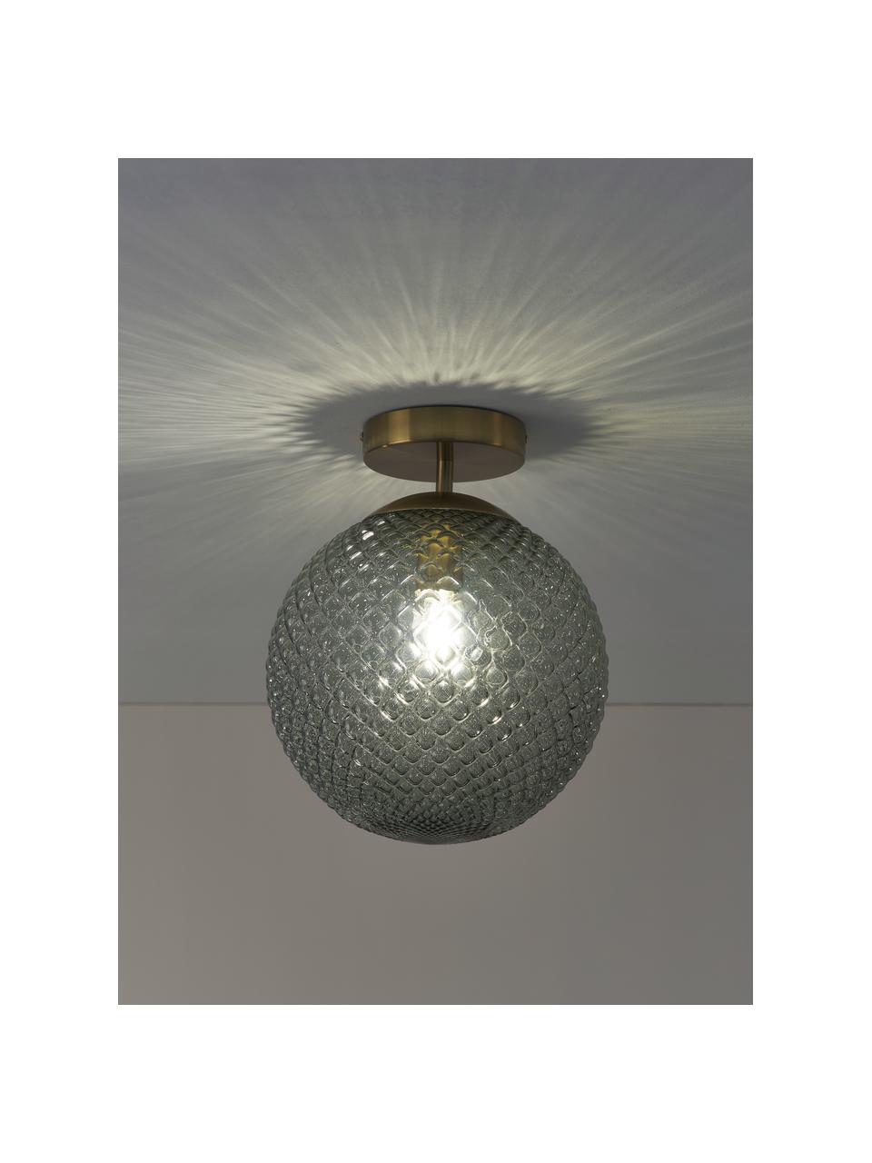 Plafón pequeño de vidrio Lorna, Pantalla: vidrio, Anclaje: metal galvanizado, Verde, dorado, Ø 25 x Al 30 cm
