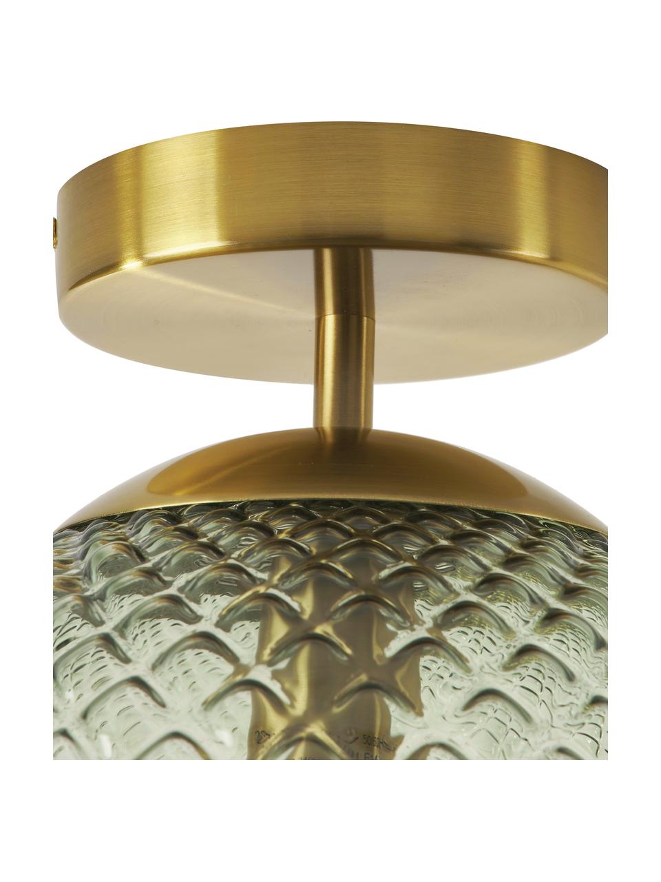 Kleine plafondlamp Lorna van glas, Lampenkap: glas, Baldakijn: gegalvaniseerd metaal, Groen met goud, Ø 25 x H 30 cm