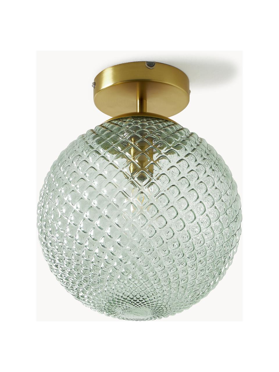 Kleine Deckenleuchte Lorna aus Glas, Lampenschirm: Glas, Baldachin: Metall, galvanisiert, Goldfarben, Grün, Ø 25 x H 30 cm