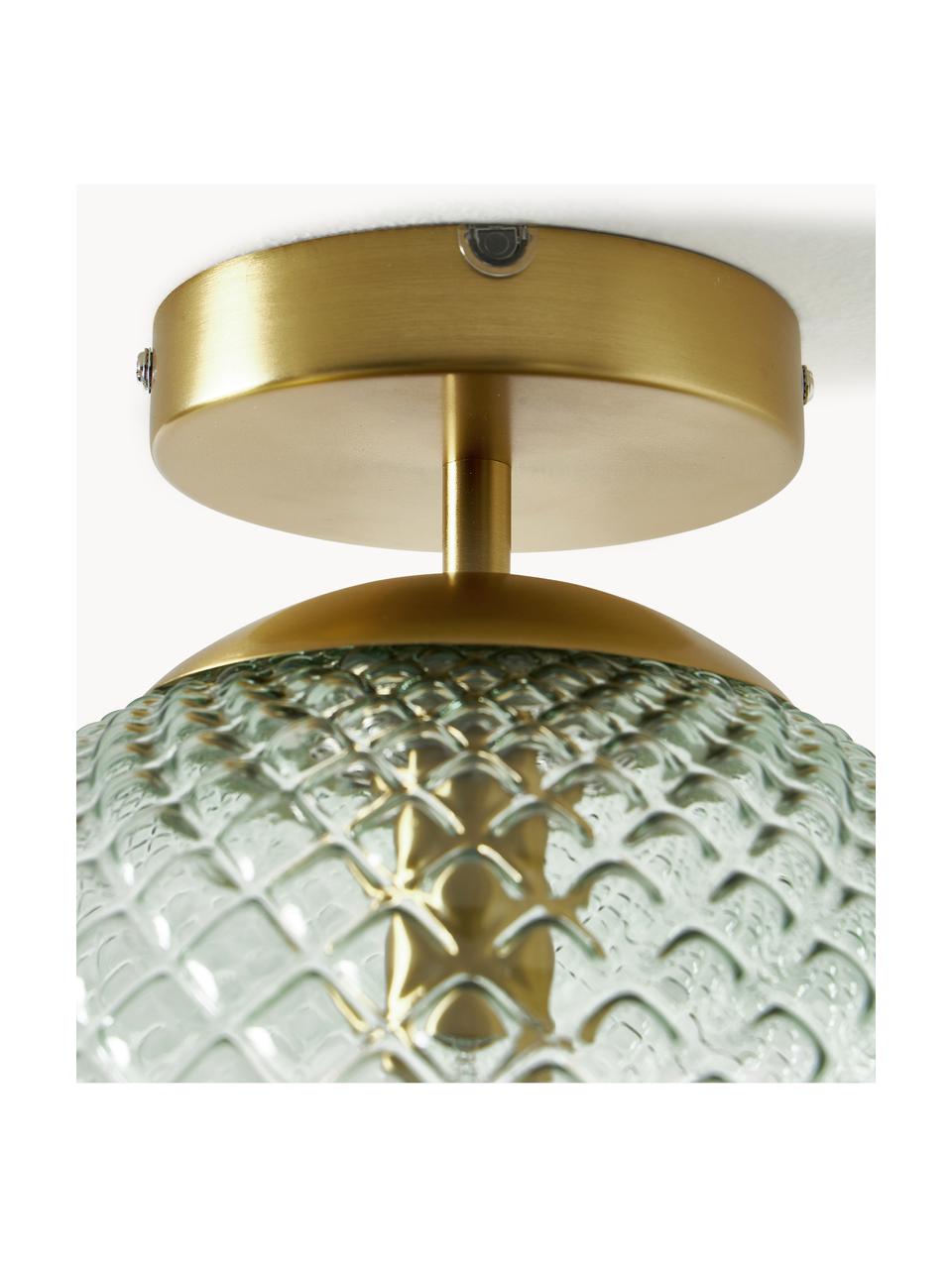Lampada da soffitto piccola in vetro Lorna, Paralume: vetro, Baldacchino: metallo zincato, Dorato, verde, Ø 25 x Alt. 30 cm
