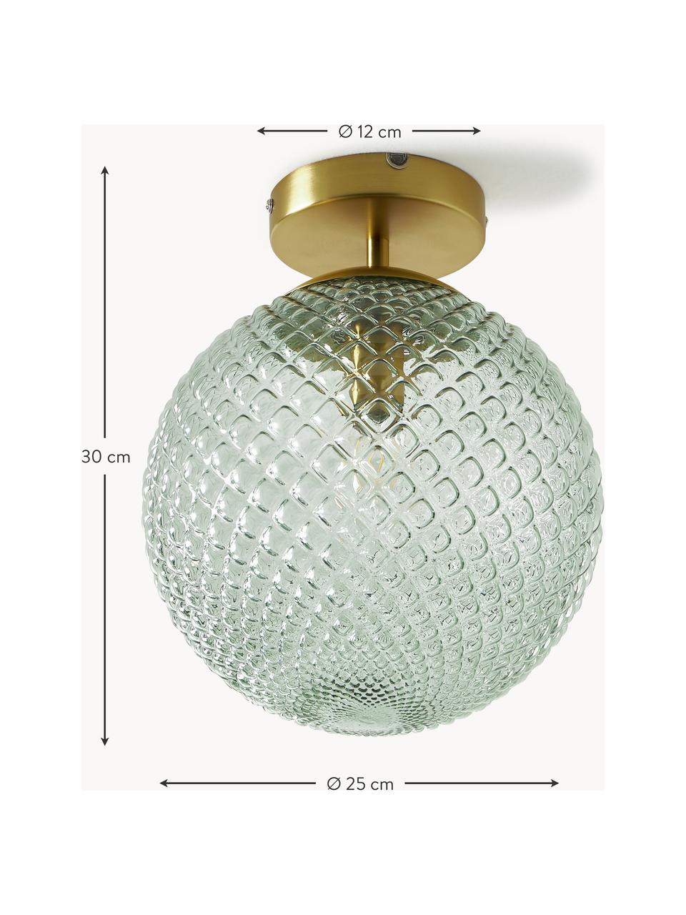 Kleine Deckenleuchte Lorna aus Glas, Lampenschirm: Glas, Baldachin: Metall, galvanisiert, Goldfarben, Grün, Ø 25 x H 30 cm