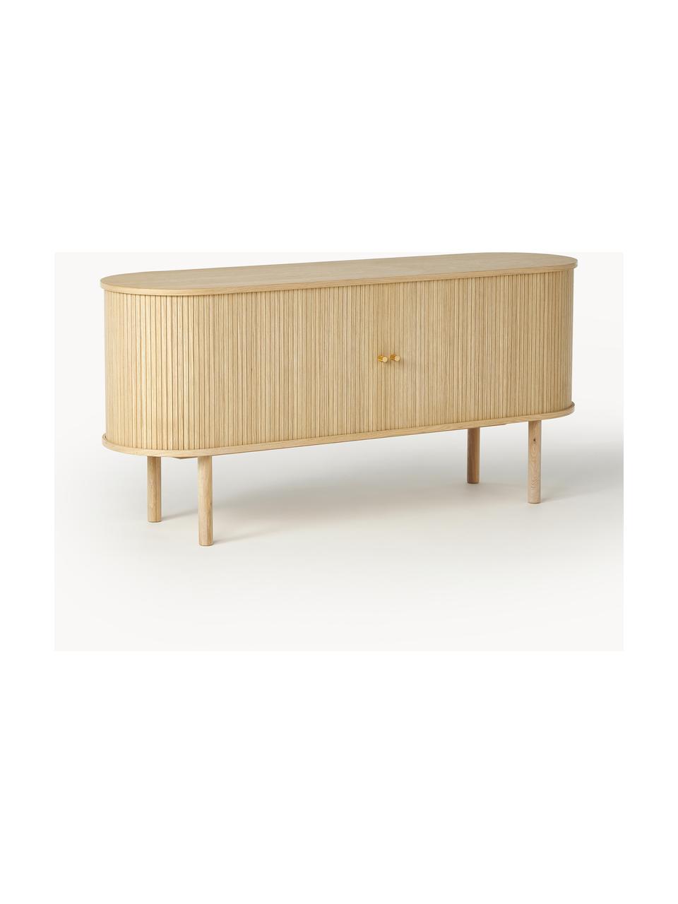 Credenza con frontale millerighe Calary, Gambe: legno di quercia massicci, Legno di quercia, Larg. 160 x Alt. 75 cm