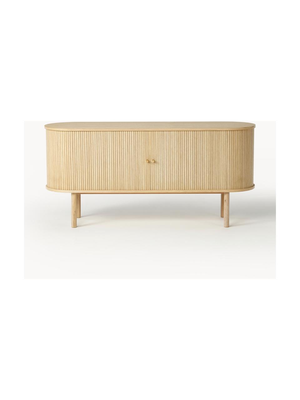 Credenza con frontale millerighe Calary, Gambe: legno di quercia, Legno di quercia, Larg. 160 x Alt. 75 cm