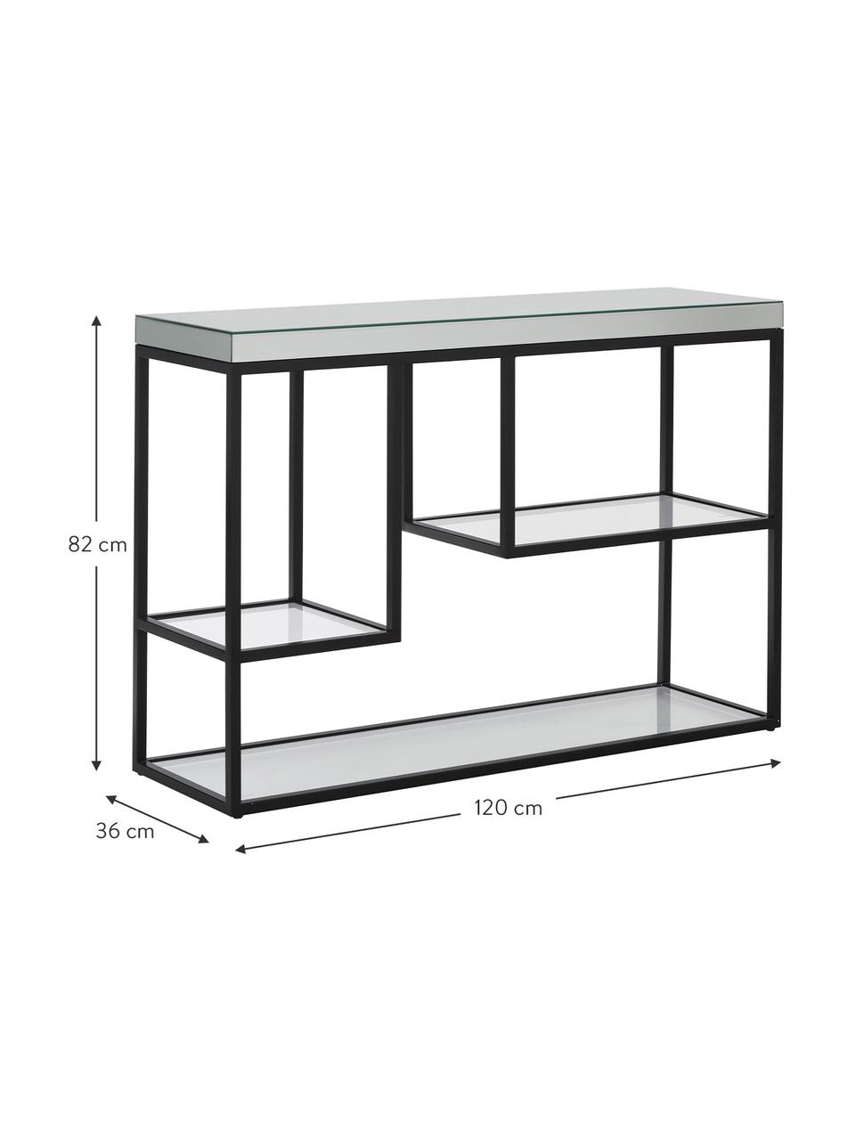 Konsole Pippard mit Glasplatten, Gestell: Metall, lackiert, Ablagefläche: Spiegelglas, Schwarz, Transparent, B 120 x T 36 cm