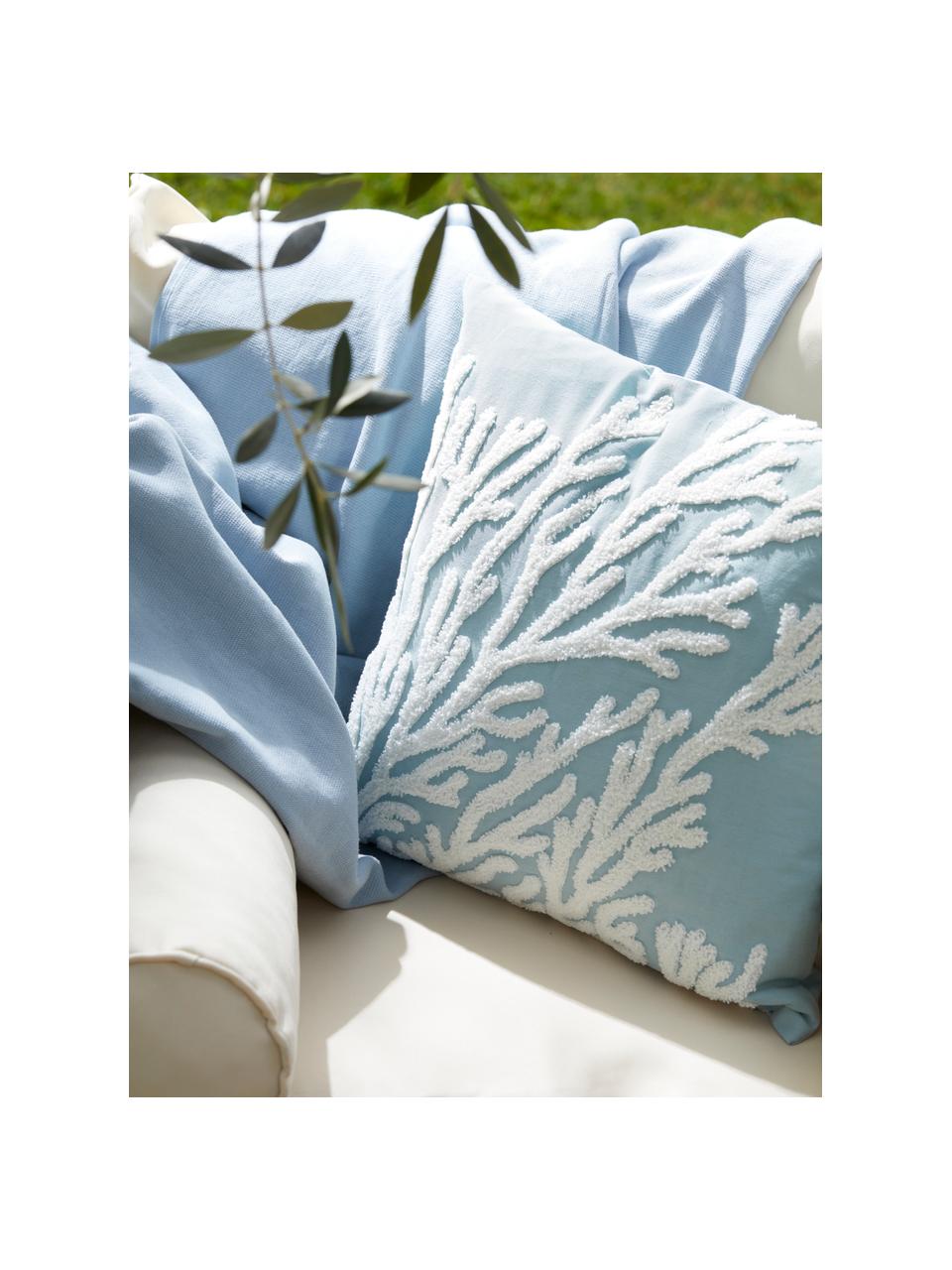 Baumwoll-Kissenhülle Reef mit getuftetem Motiv, 100% Baumwolle, Hellblau, Weiss, B 40 x L 40 cm