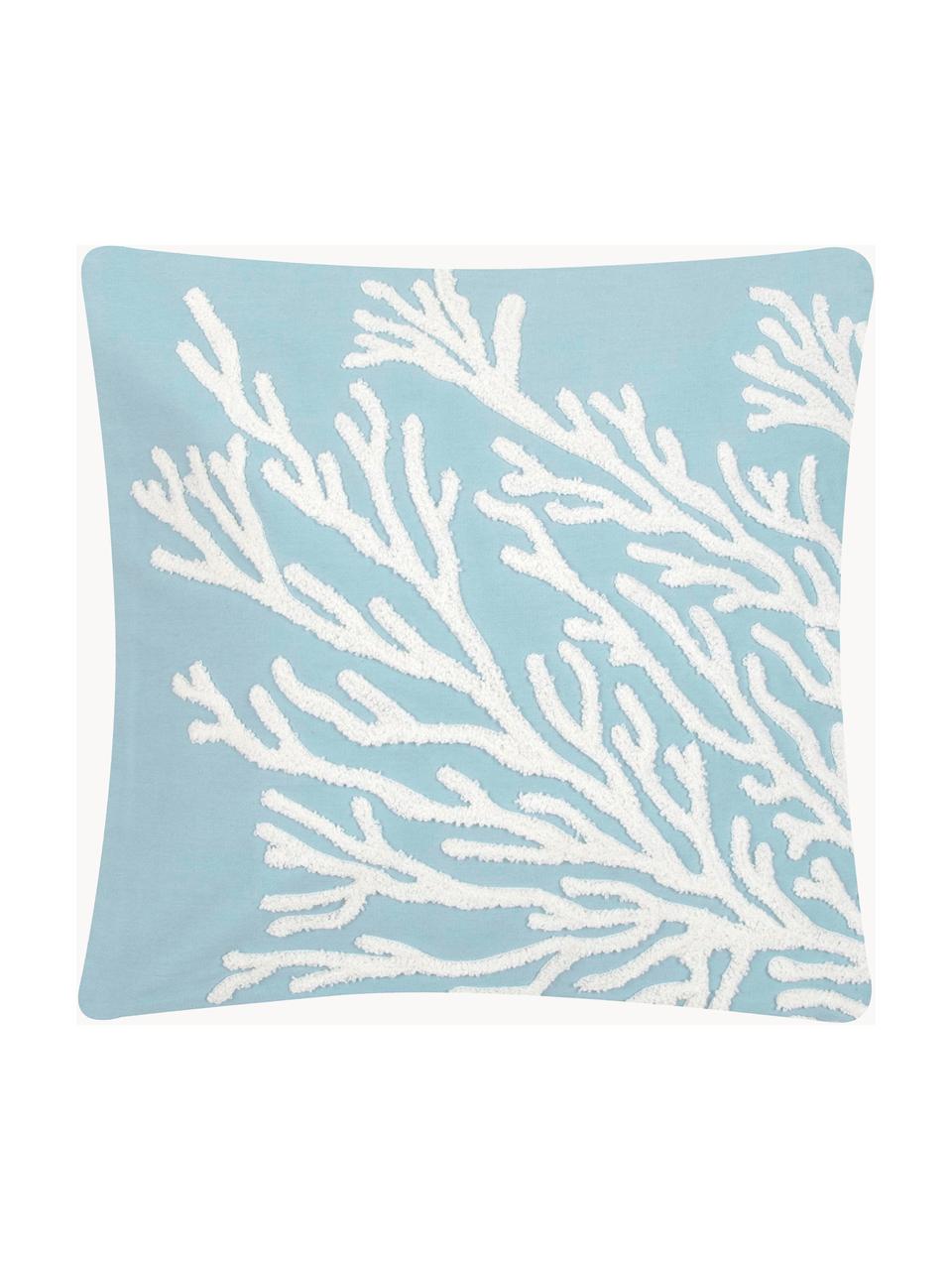 Baumwoll-Kissenhülle Reef mit getuftetem Motiv, 100% Baumwolle, Hellblau, Weiss, B 40 x L 40 cm