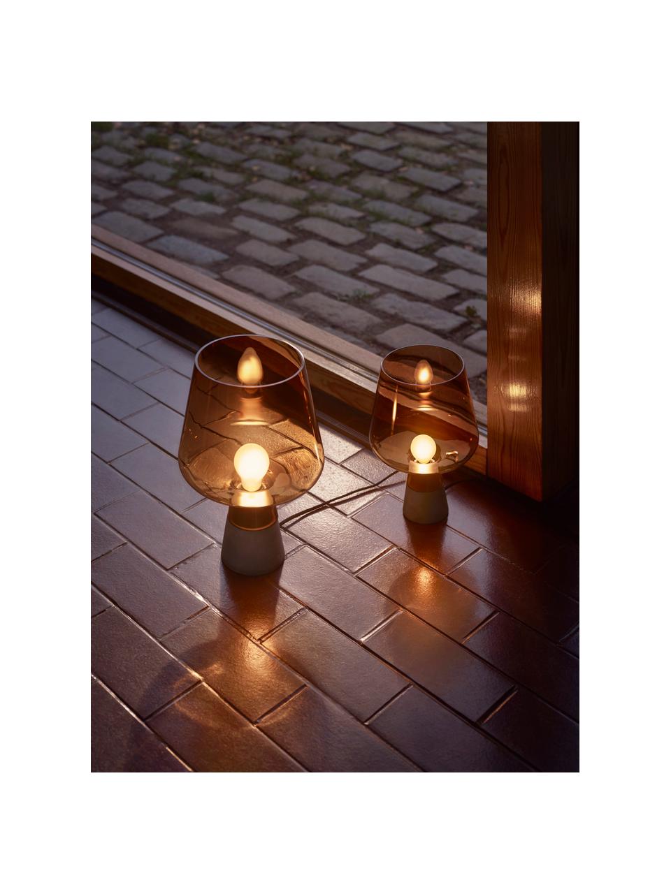 Lampada da tavolo piccola in vetro soffiato Leimu, Paralume: vetro soffiato, Struttura: cemento, Marrone trasparente, Ø 20 x Alt. 30 cm