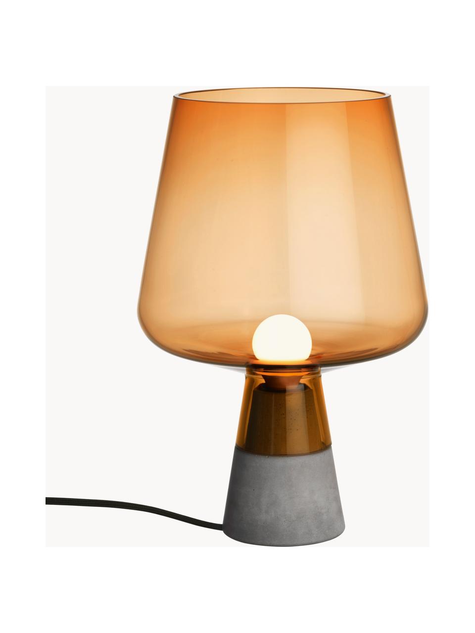 Lampada da tavolo piccola in vetro soffiato Leimu, Paralume: vetro soffiato, Struttura: cemento, Marrone trasparente, Ø 20 x Alt. 30 cm