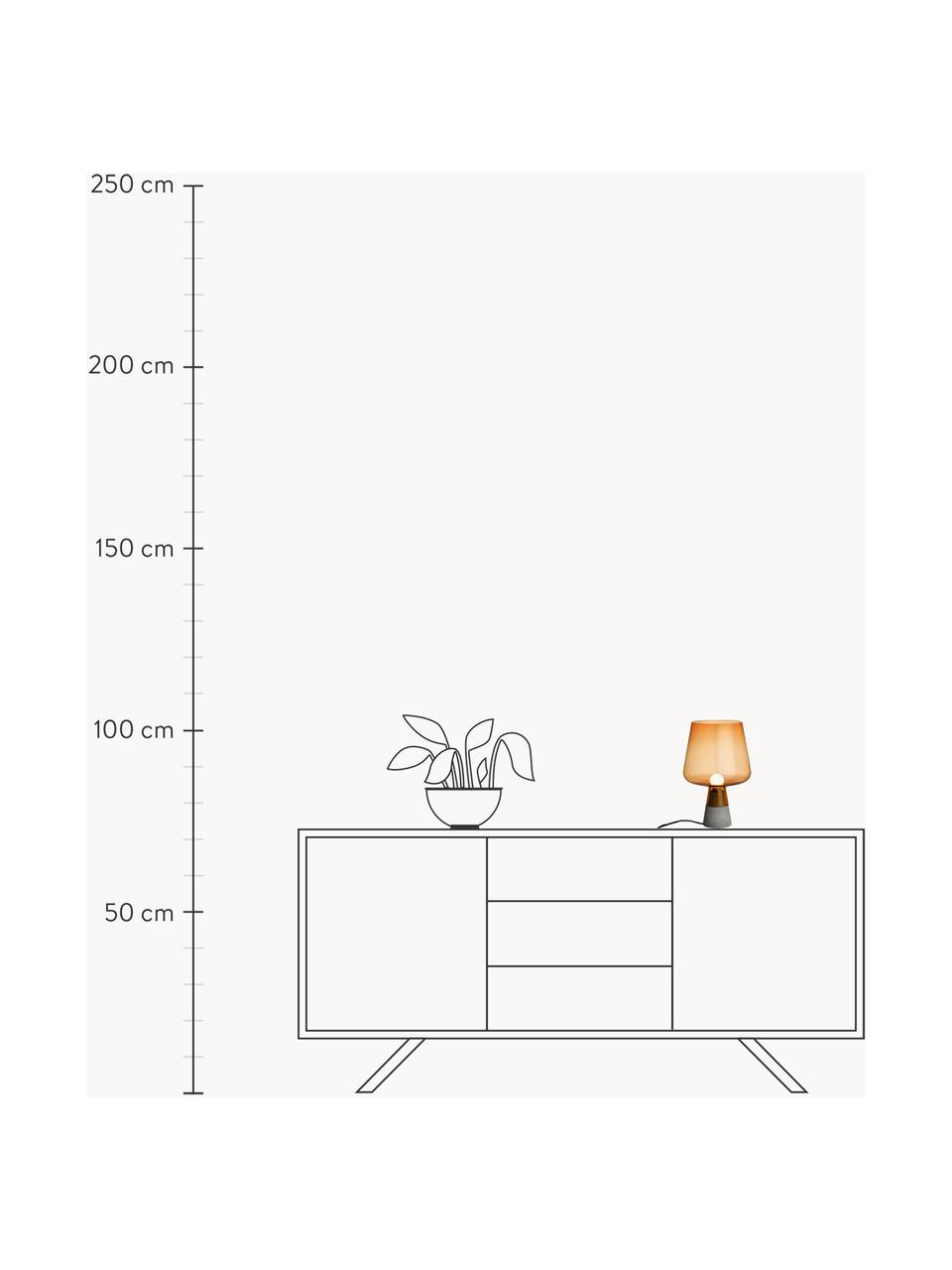 Lámpara de mesa pequeña soplada artesanalmente Leimu, Pantalla: vidrio tintado, Estructura: hormigón, Cable: plástico, Marrón transparente, Ø 20 x Al 30 cm