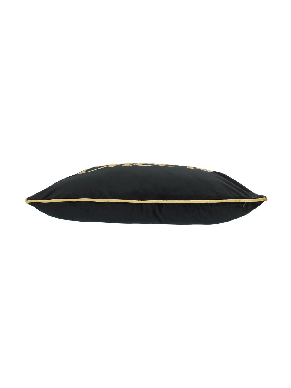 Poduszka z aksamitu z wypełnieniem Cheers, Tapicerka: poliester, Czarny, odcienie złotego, S 40 x D 60 cm
