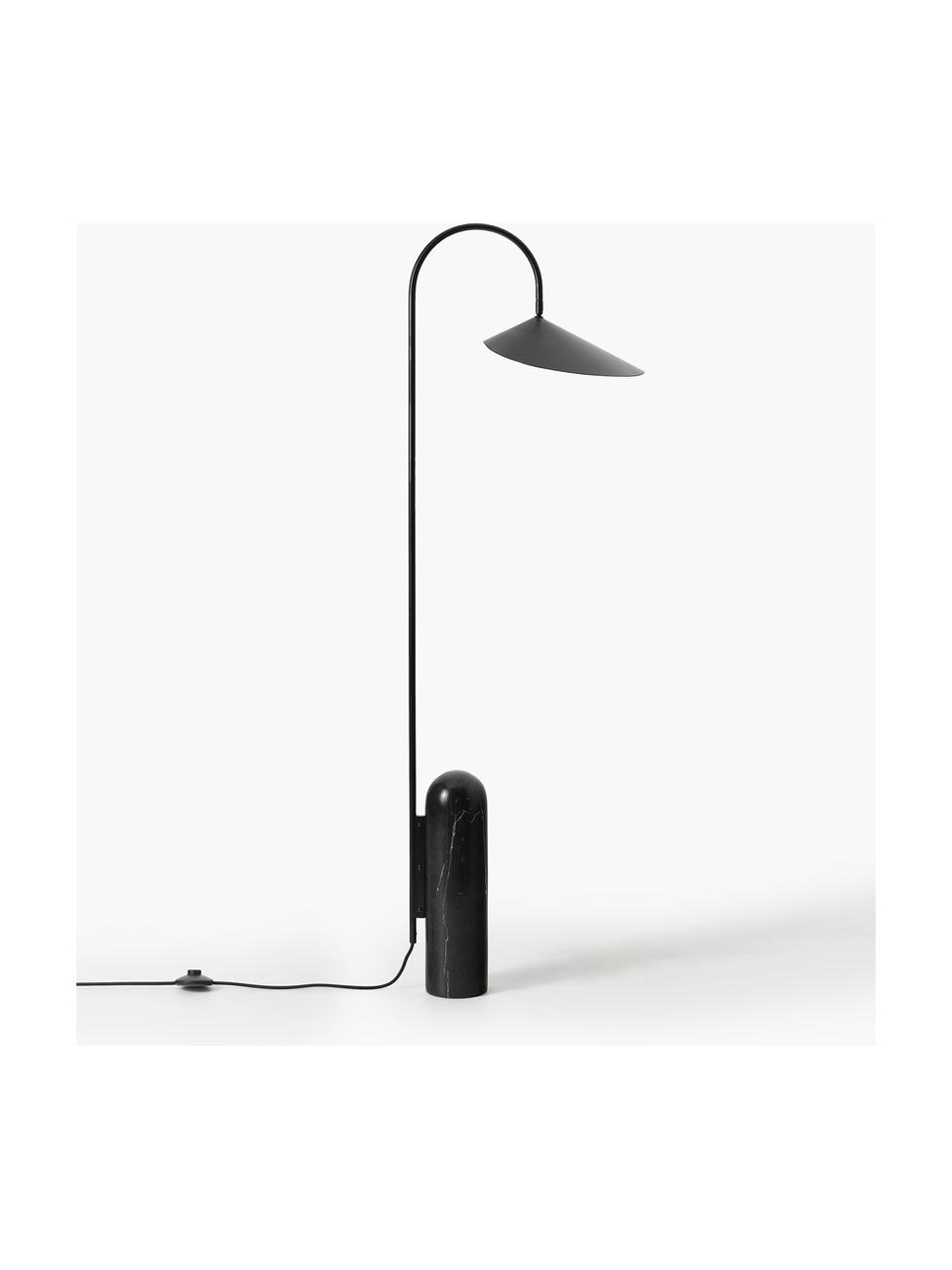 Lampa podłogowa z marmurową podstawą Arum, Stelaż: żelazo malowane proszkowo, Czarny, marmurowy, W 136 cm