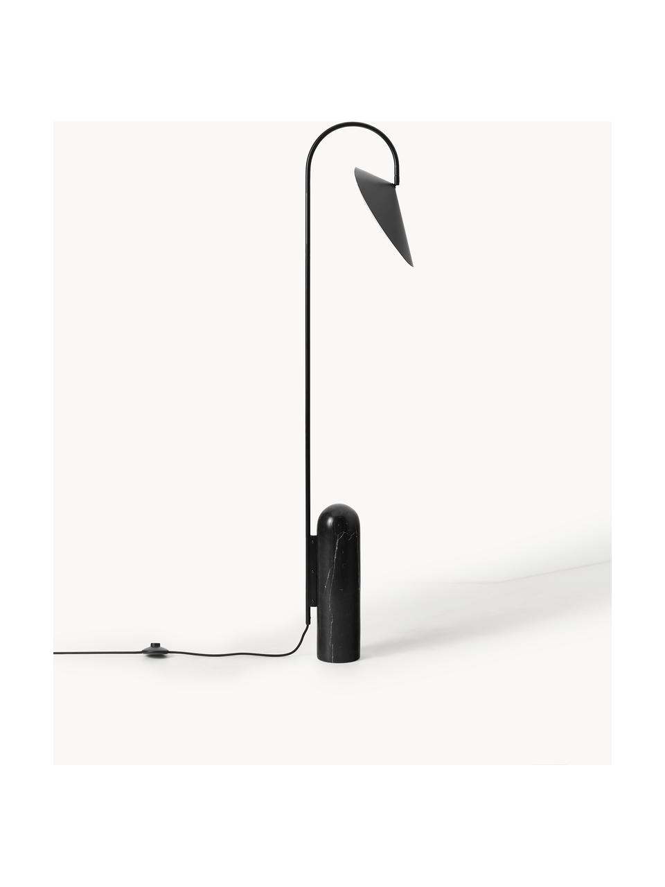 Lampa podłogowa z marmurową podstawą Arum, Stelaż: żelazo malowane proszkowo, Czarny, marmurowy, W 136 cm