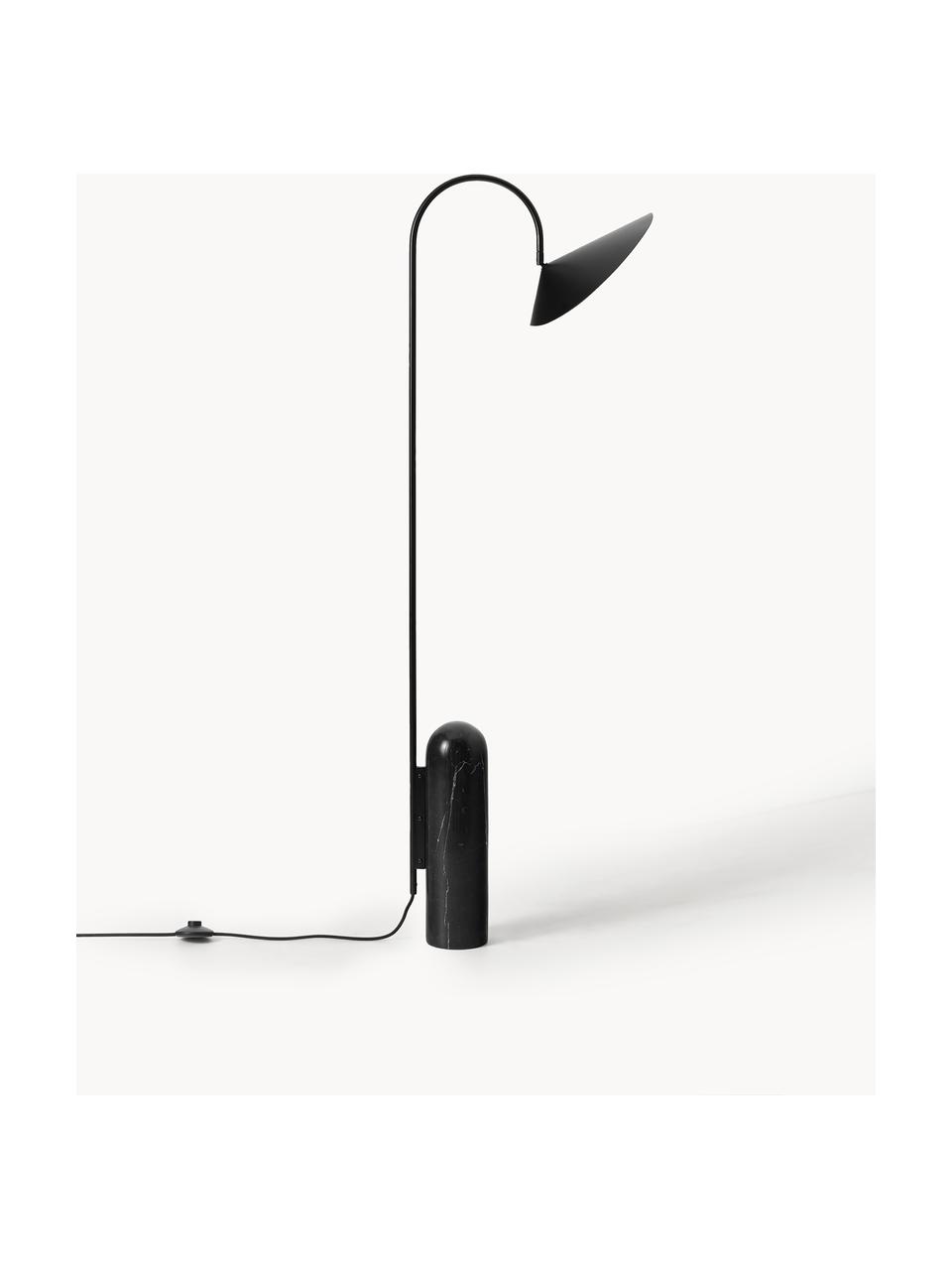 Lampa podłogowa z marmurową podstawą Arum, Stelaż: żelazo malowane proszkowo, Czarny, marmurowy, W 136 cm