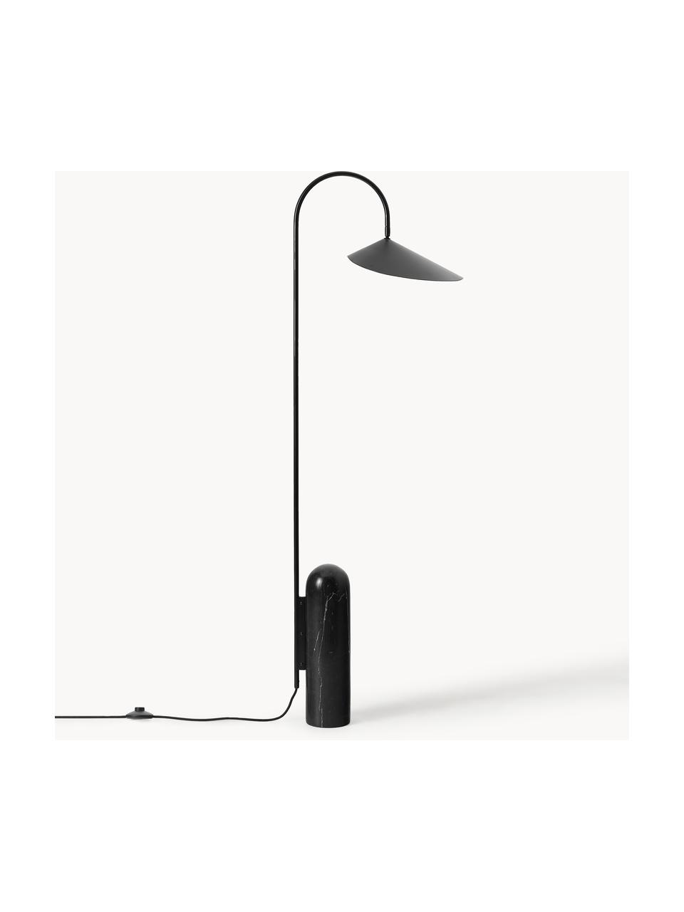 Lampa podłogowa z marmurową podstawą Arum, Stelaż: żelazo malowane proszkowo, Czarny, marmurowy, W 136 cm